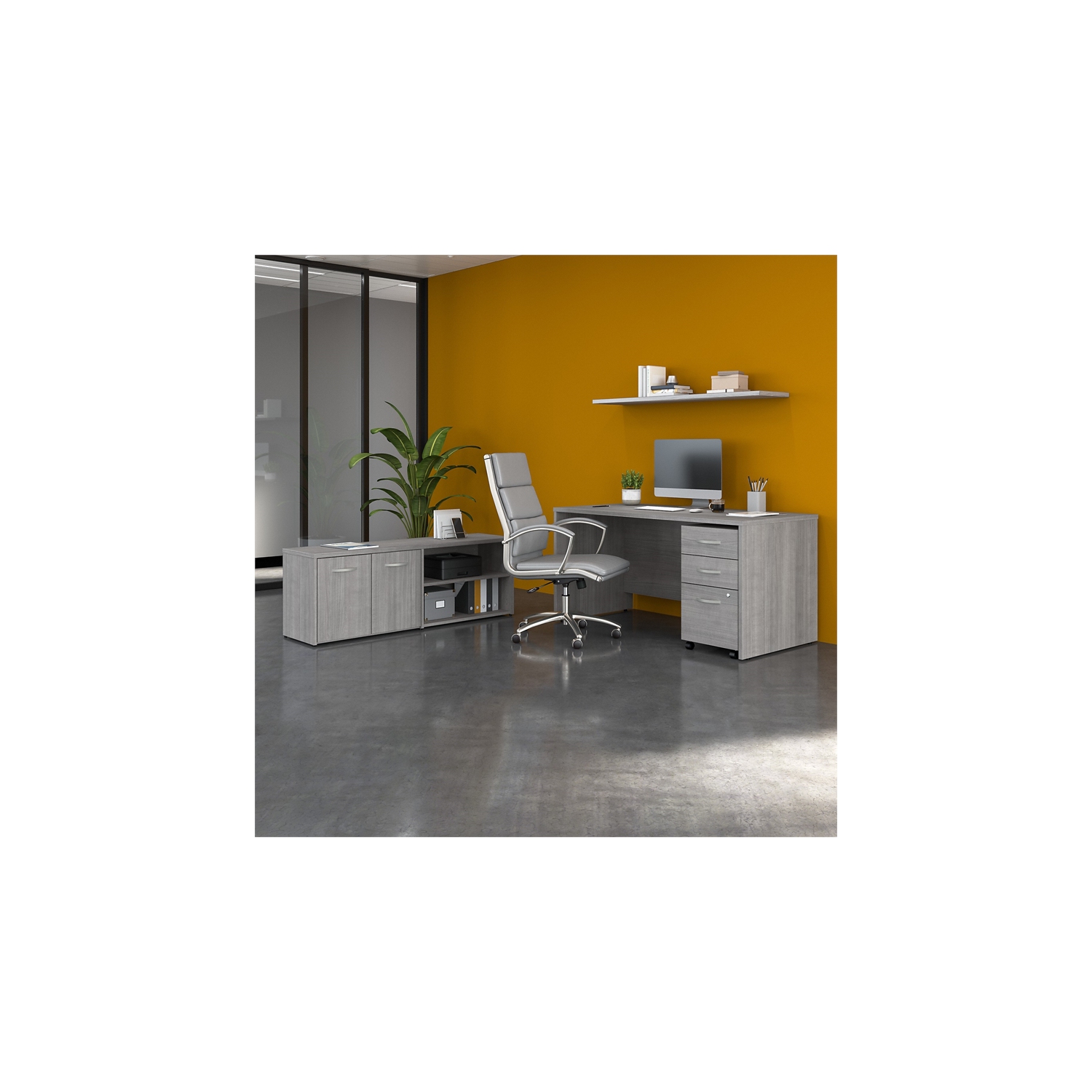 Studio C 60W Desk with Storage and Drawers in Platinum Gray - Engineered Wood