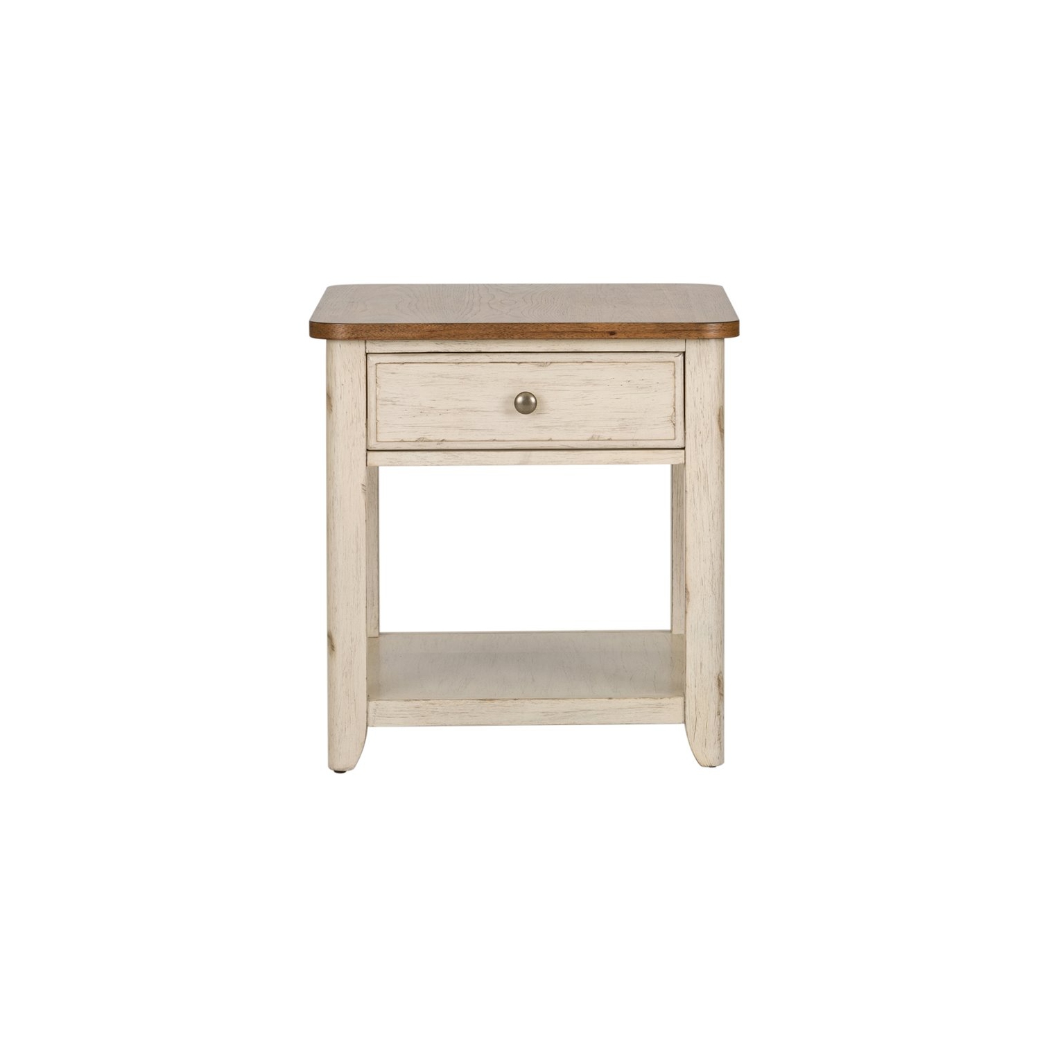 Farmhouse Reimagined White End Table with Basket