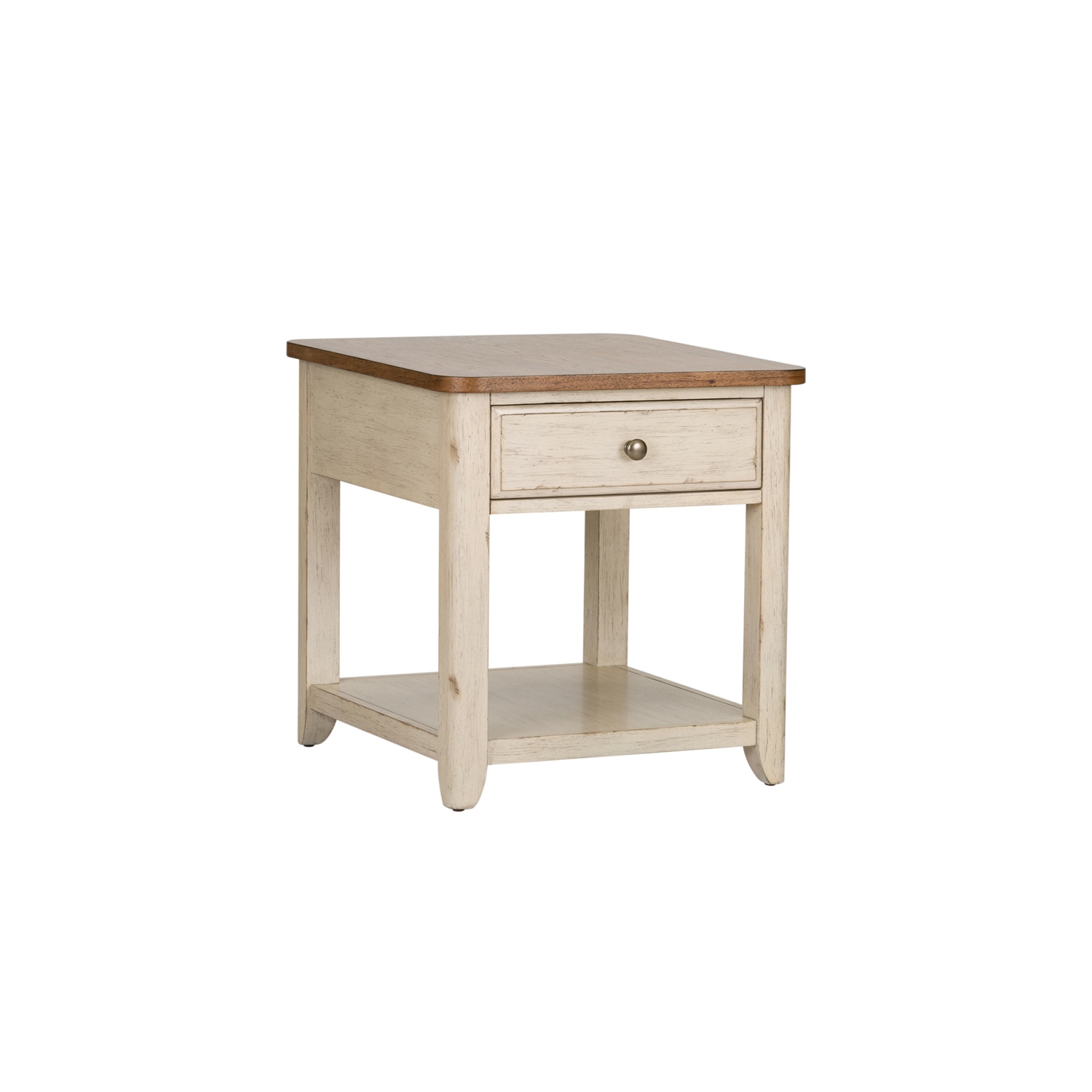 Farmhouse Reimagined White End Table with Basket