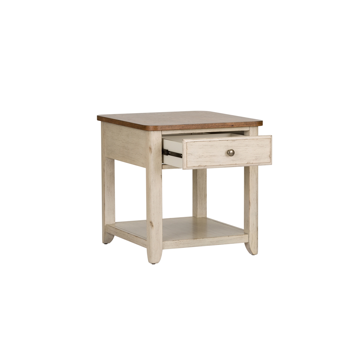 Farmhouse Reimagined White End Table with Basket