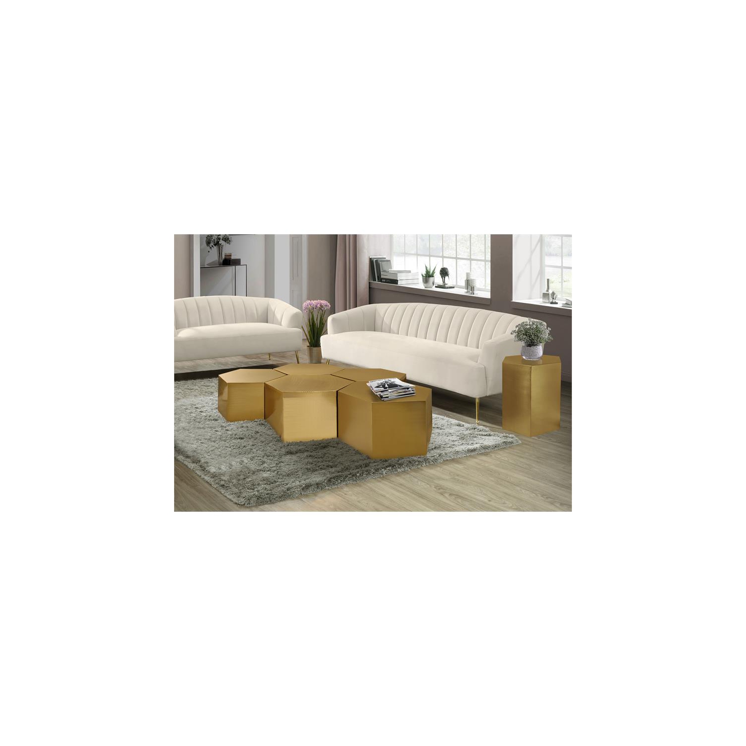Meridian Furniture Hexagon Brushed Gold 5 Piece Modular Coffee Table