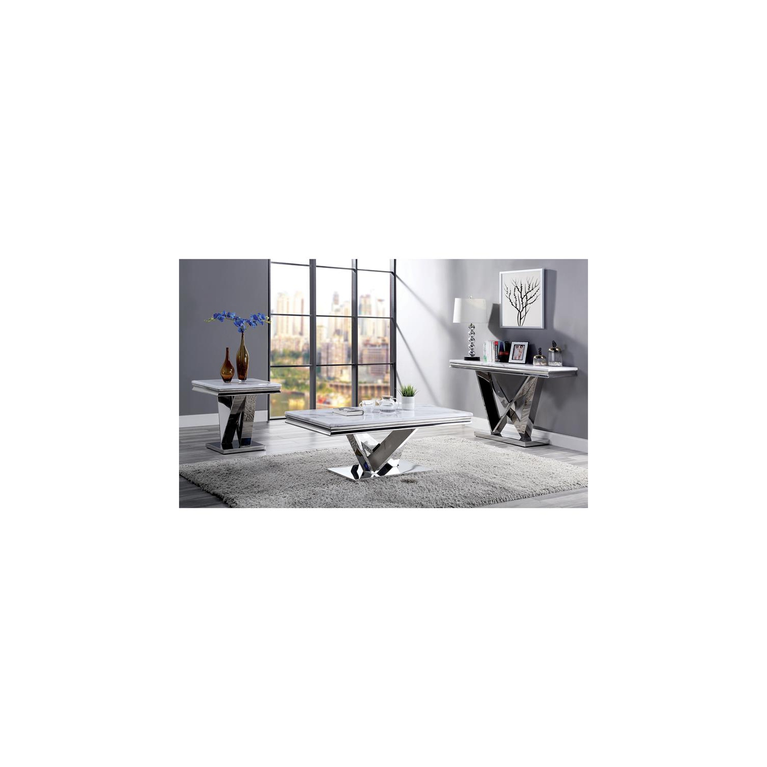 Furniture of America Mersa Glam Metal Pedestal End Table in Chrome