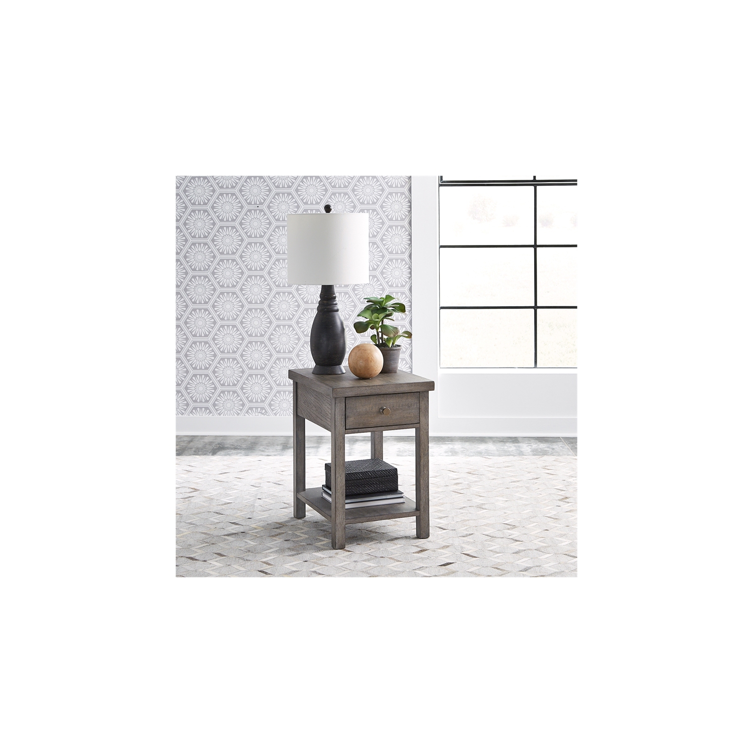 Modern Farmhouse Dark Gray Drawer Chair Side Table