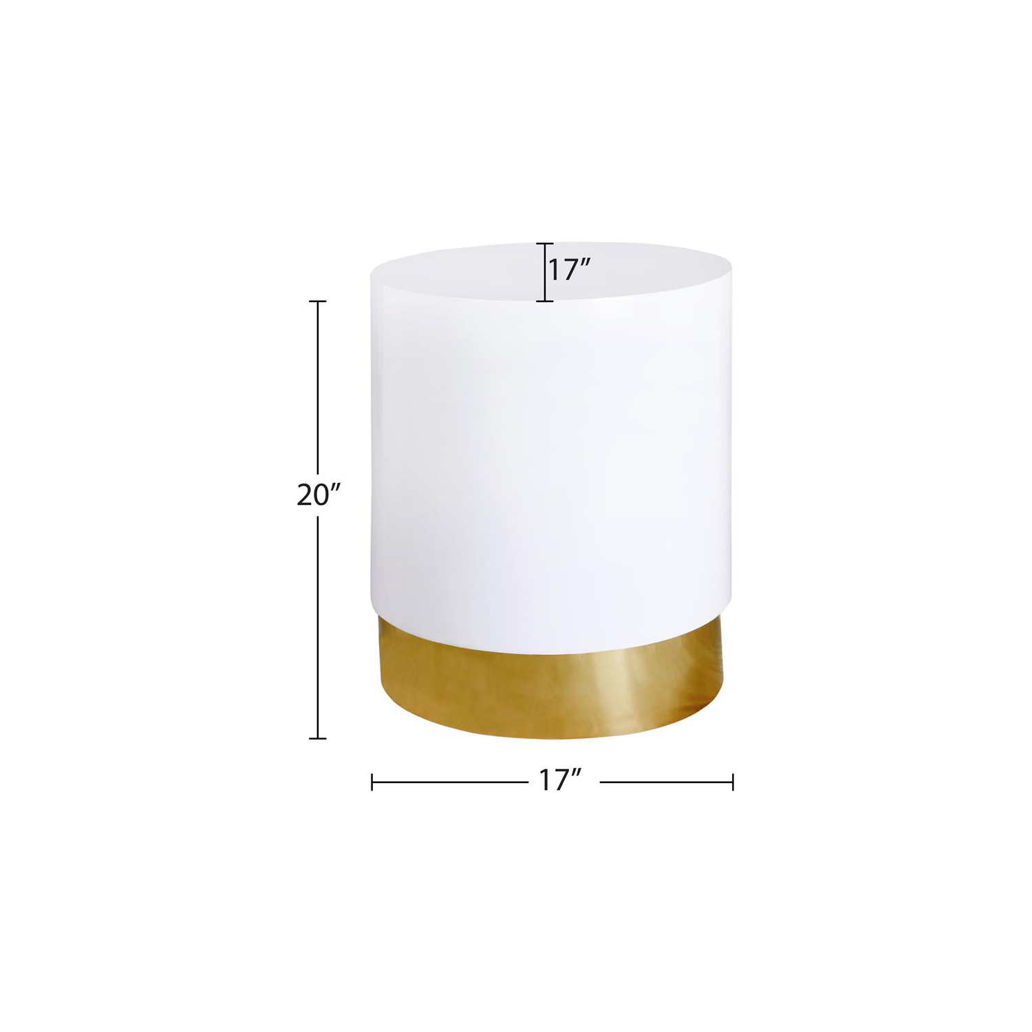 Meridian Furniture Deco White Lacquer Metal End Table with Durable Gold Base