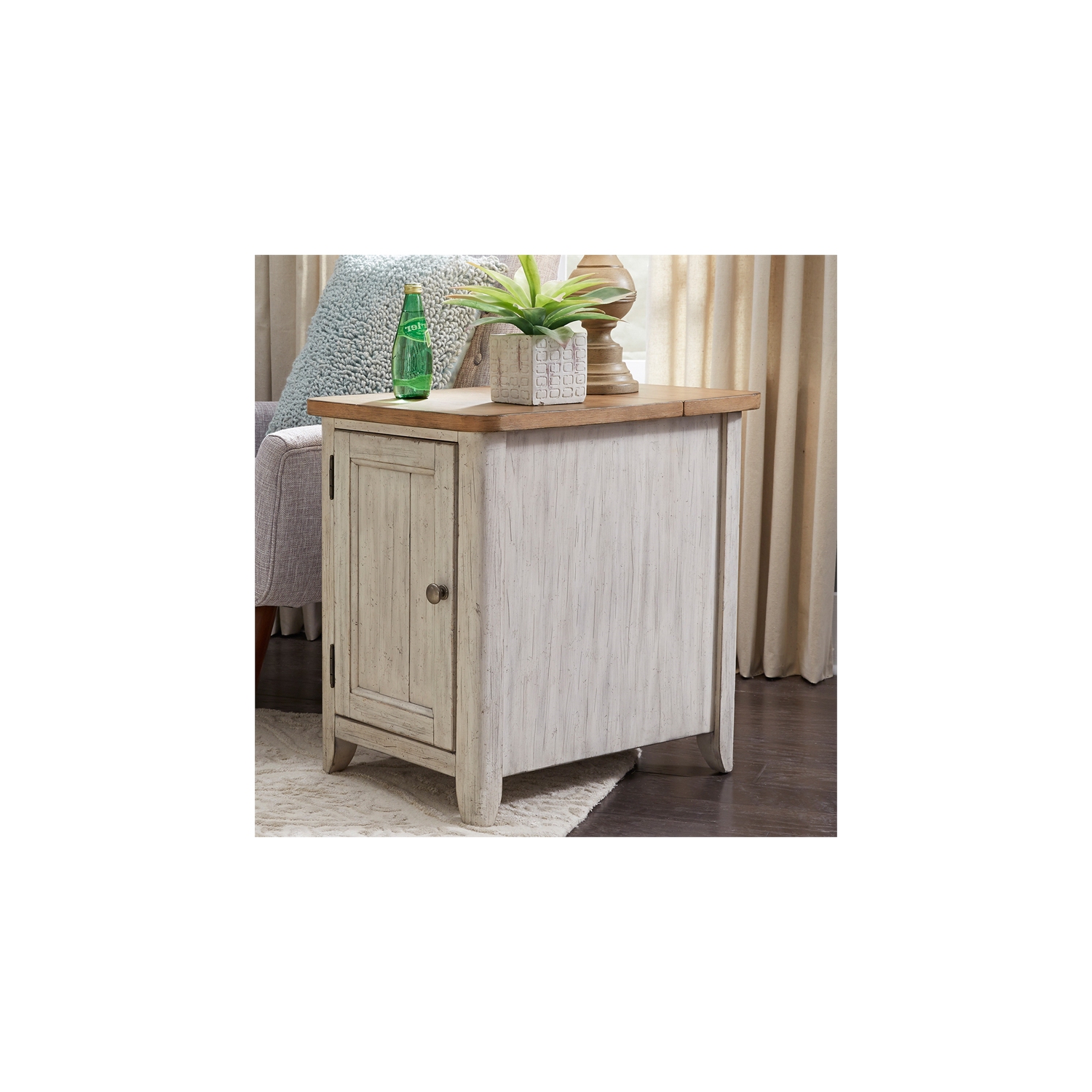 Farmhouse Reimagined White Door Chair Side Table w/ Charging Station