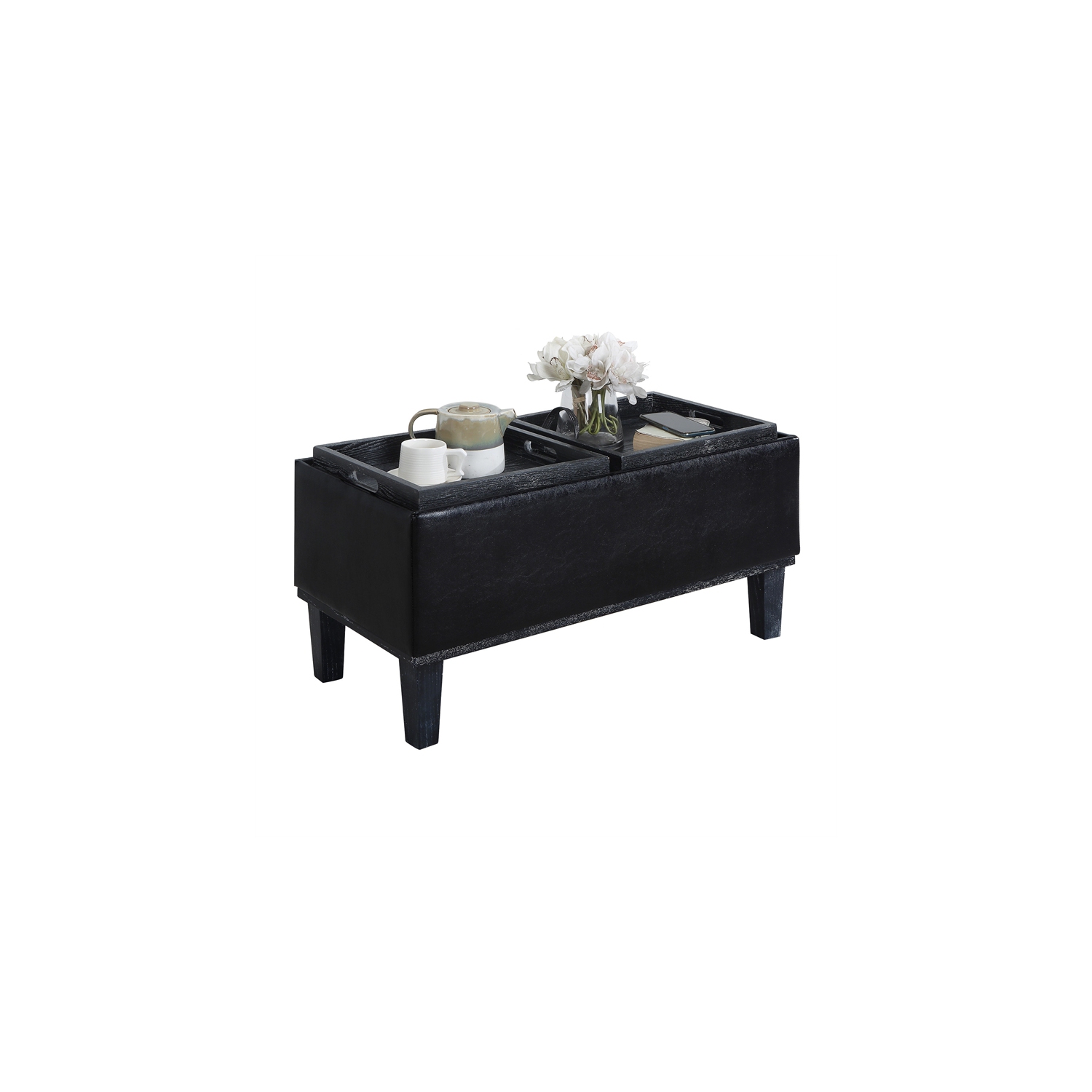 Designs4Comfort – Pouf de rangement Brentwood avec plateaux réversibles en tissu noir