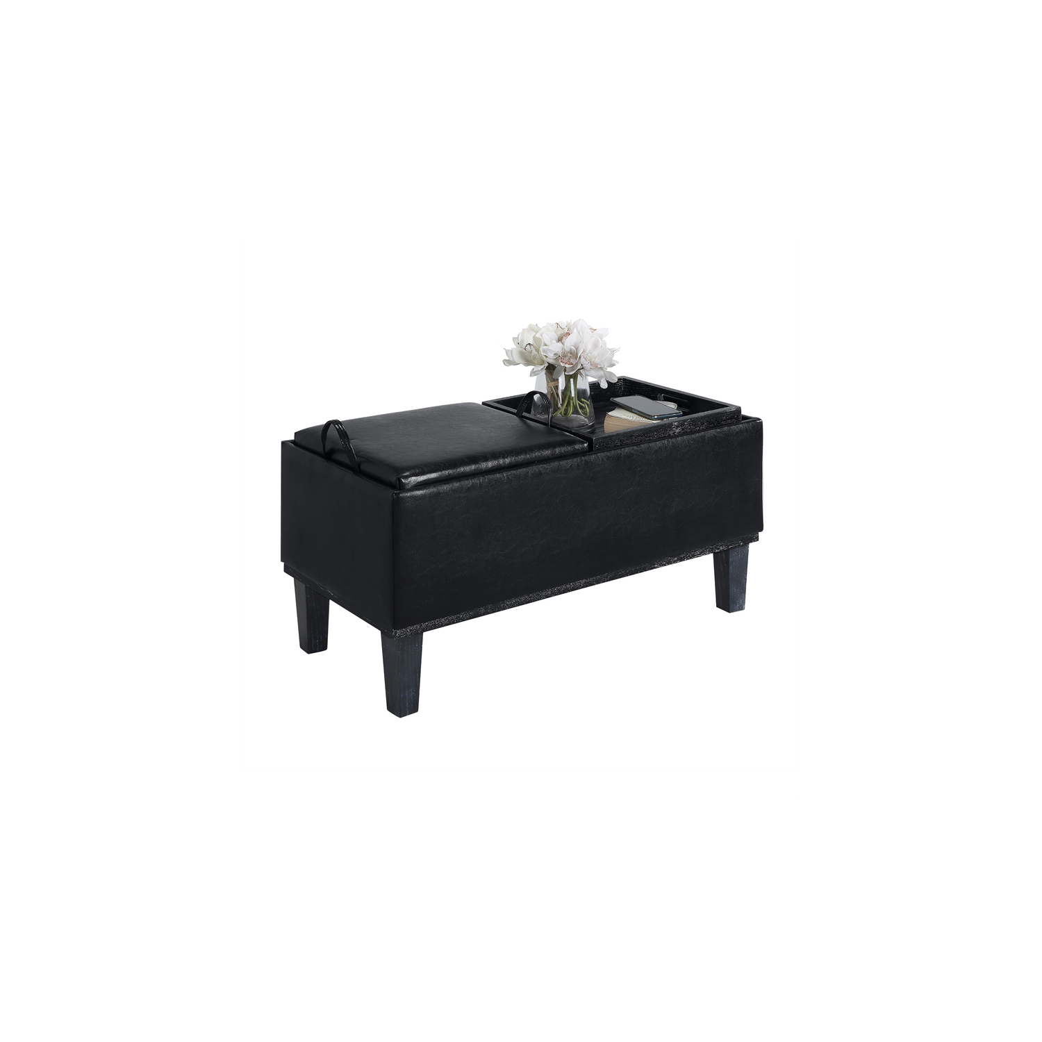 Designs4Comfort – Pouf de rangement Brentwood avec plateaux réversibles en tissu noir