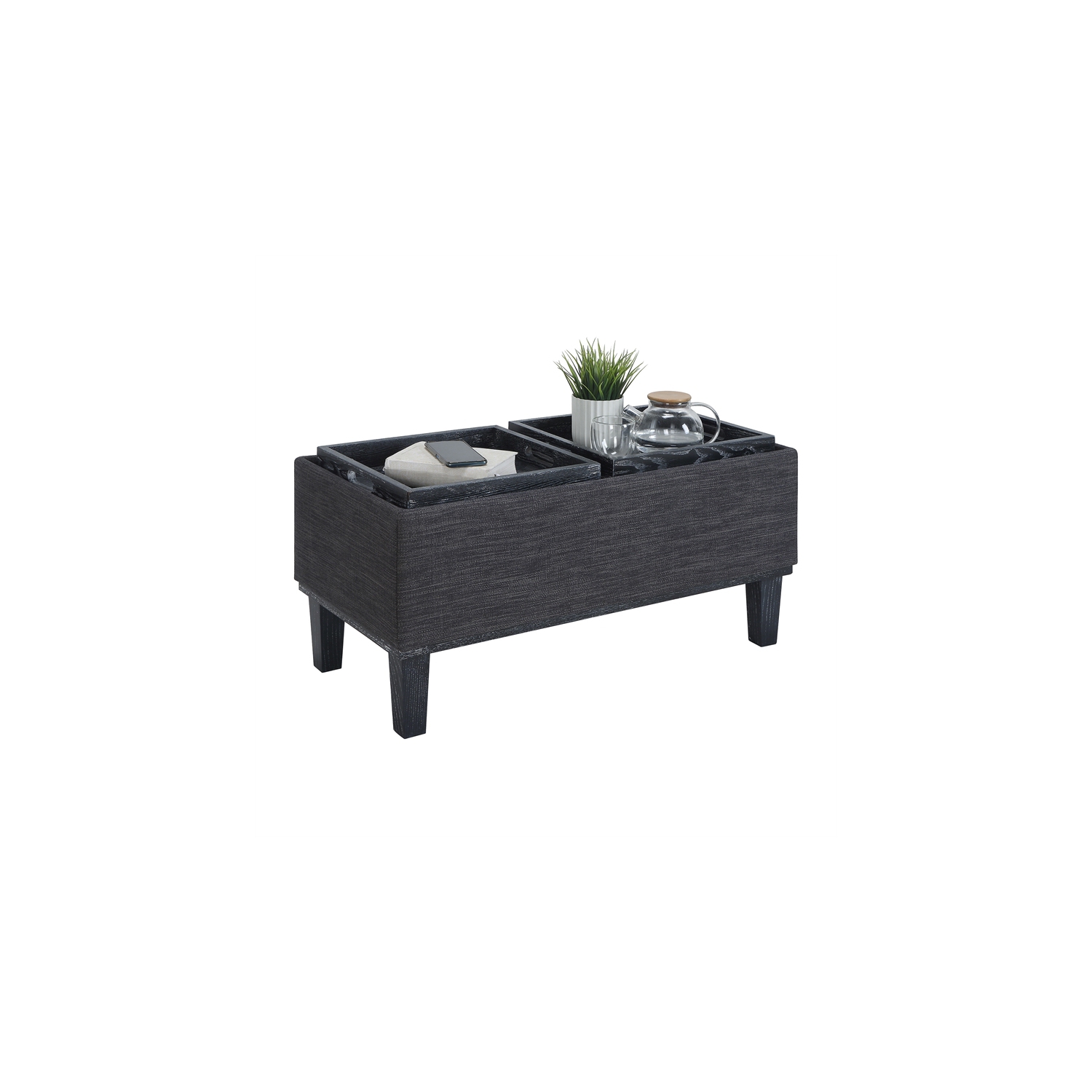 Designs4Comfort Brentwood Storage Ottoman with Reversible Trays in Gray Fabric
