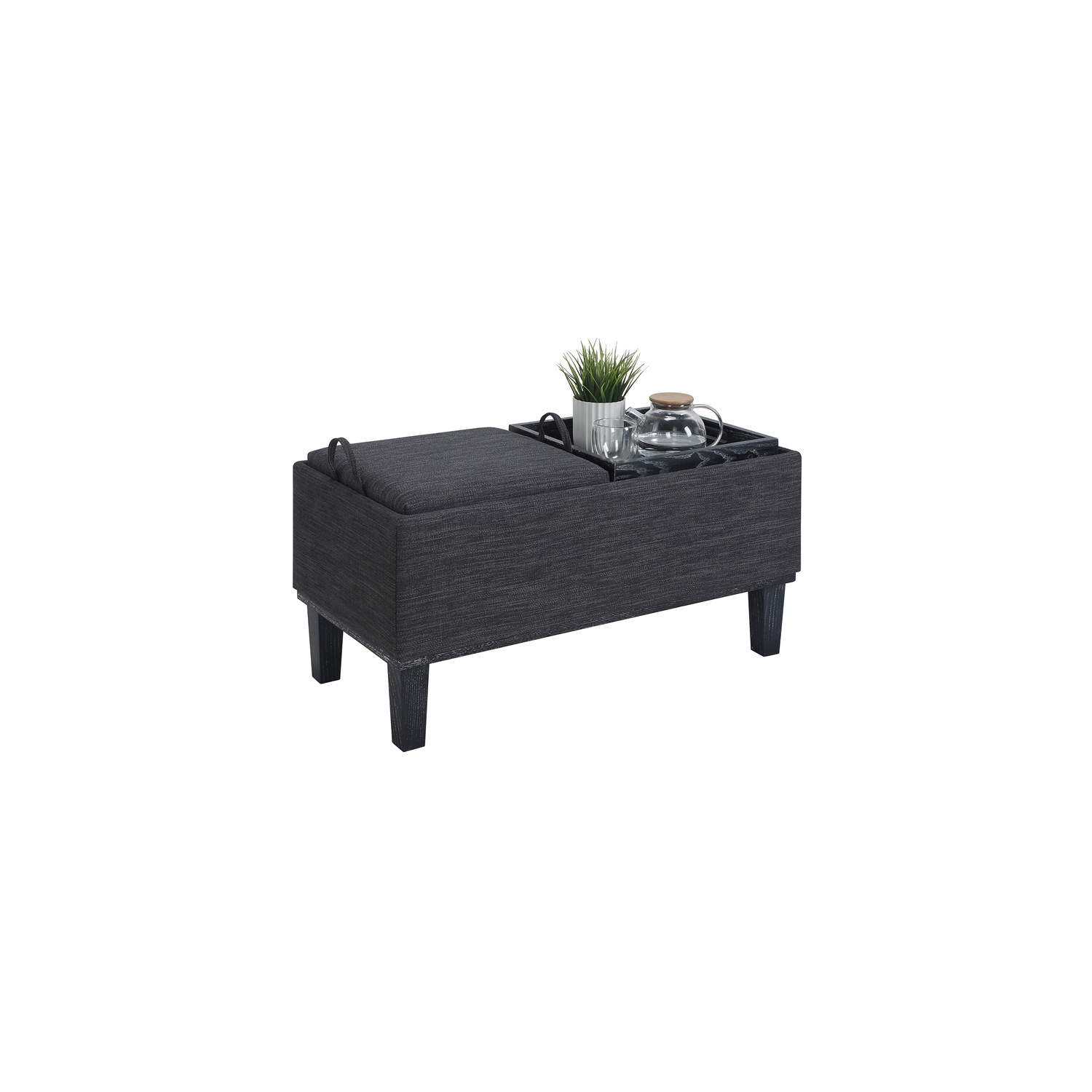 Designs4Comfort Brentwood Storage Ottoman with Reversible Trays in Gray Fabric