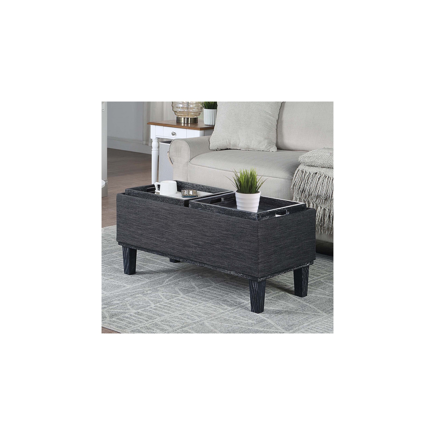Designs4Comfort Brentwood Storage Ottoman with Reversible Trays in Gray Fabric