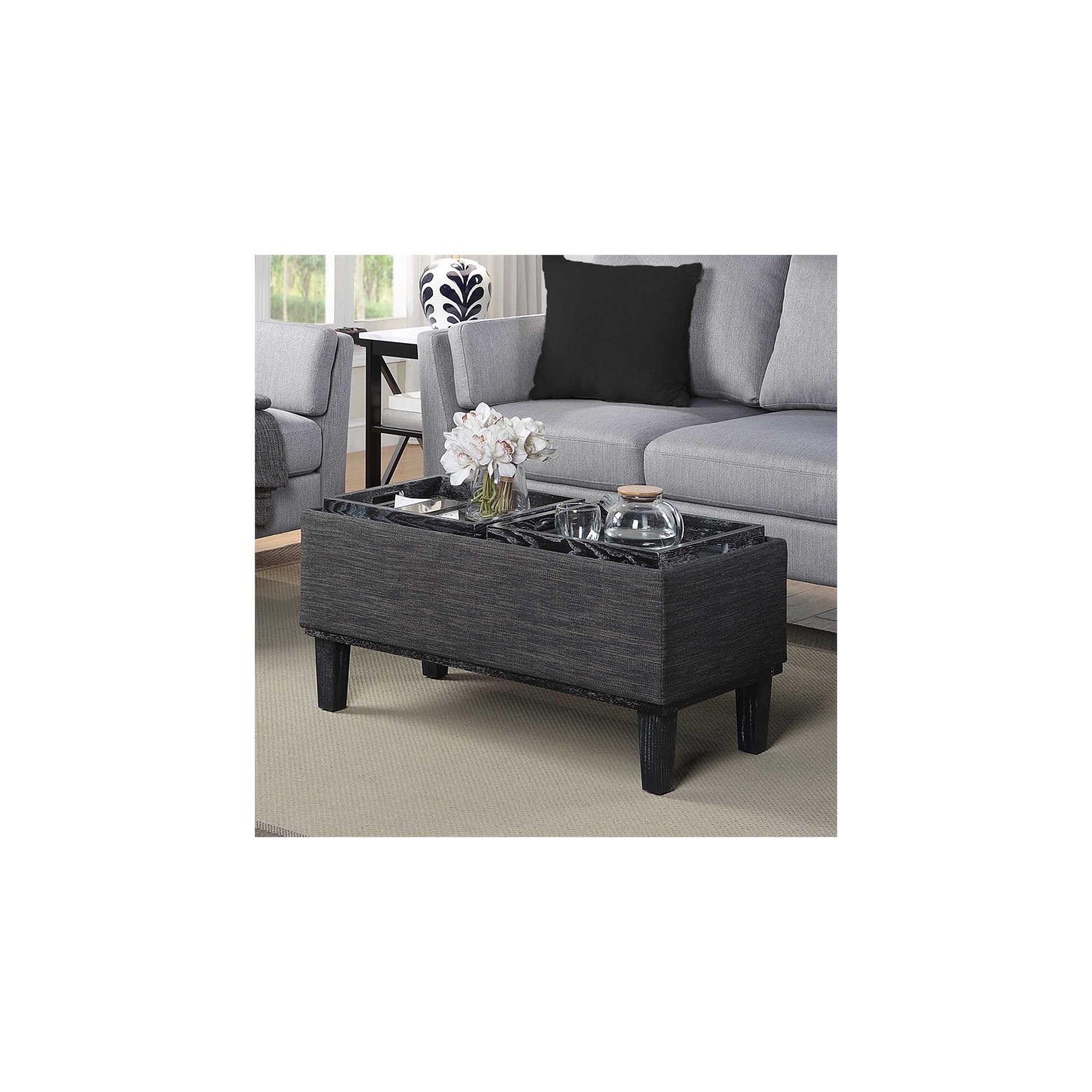 Designs4Comfort Brentwood Storage Ottoman with Reversible Trays in Gray Fabric