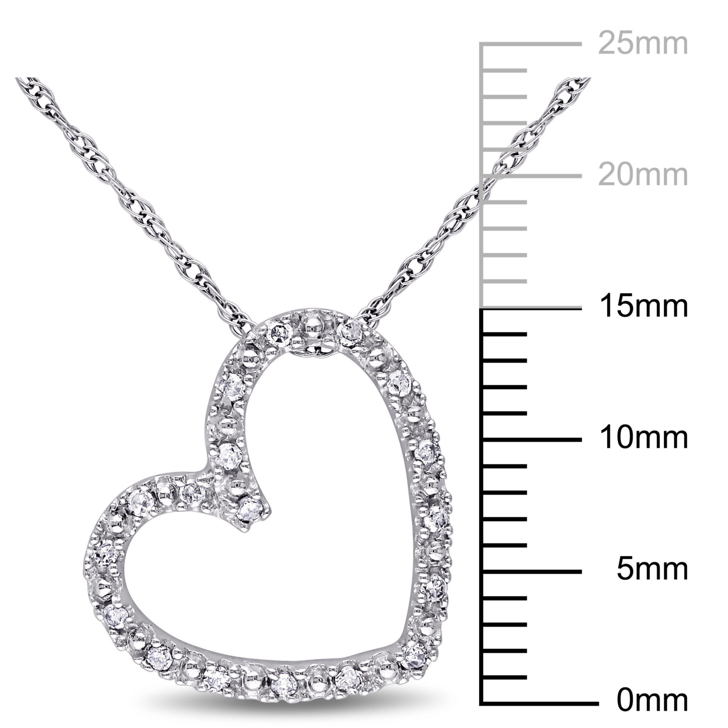 Chaîne en or blanc 10 ct et pendentif en coeur avec diamant blanc rond de 0,09 ct I2-I3