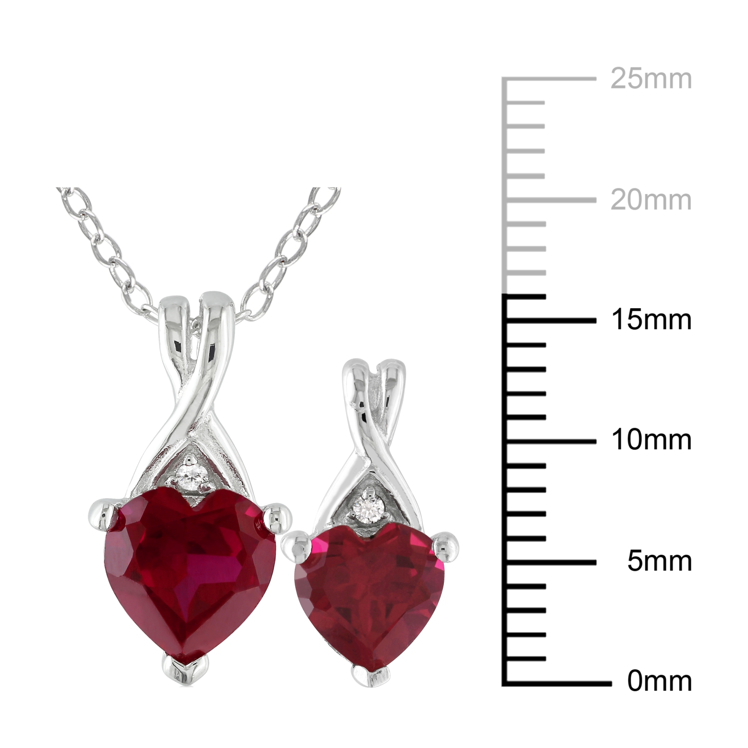 Sterling Silver with Red Heart Created Ruby & 0.03ctw Diamond Pendant Necklace & Drop Earrings Set