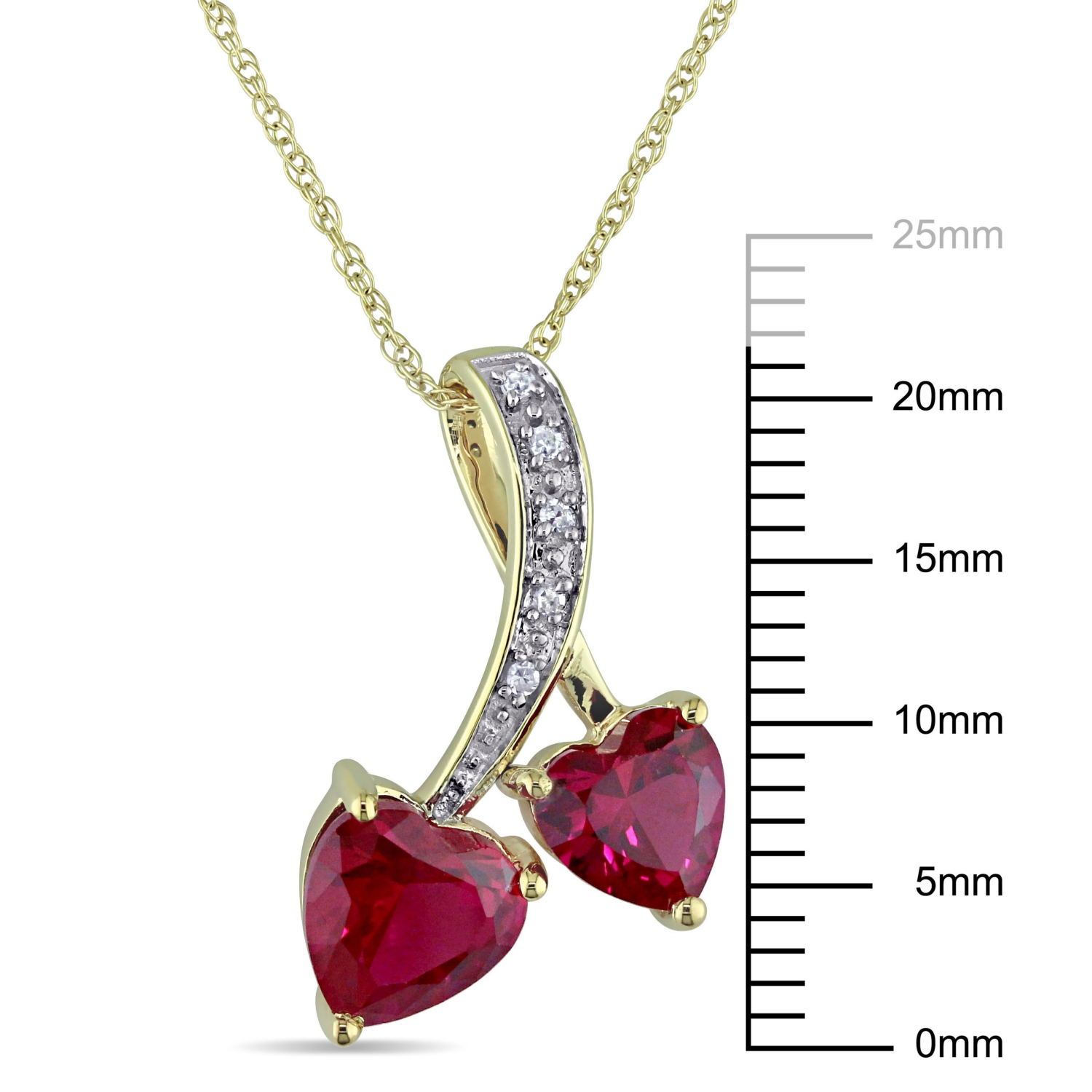 2 Heart-Cut Pendant in 10K Yellow Gold with Ruby & 0.025ctw I1-I2 Diamonds on an 17" Rope Chain