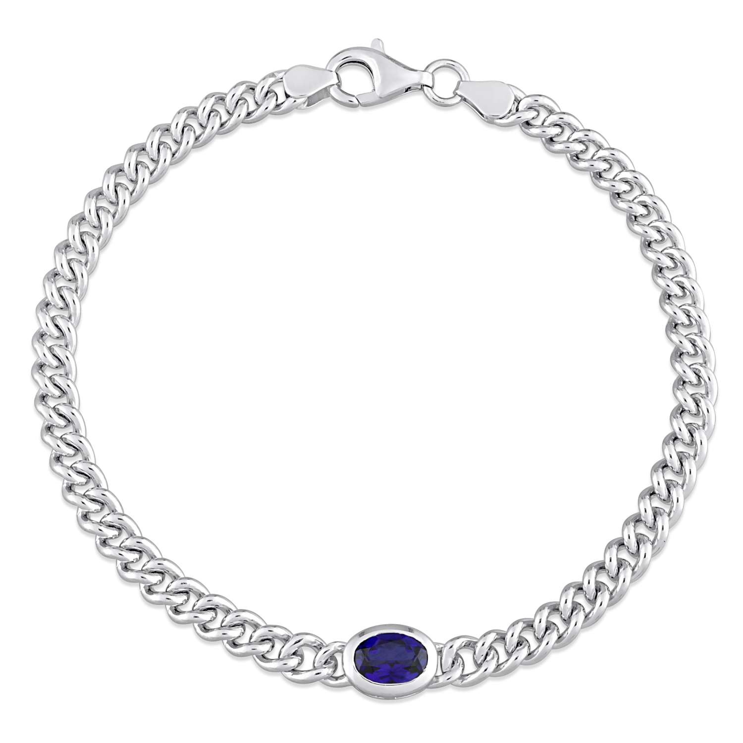 Amour 1 1/4 CT TGW Saphir bleu créé - Bracelet à maillons en argent
