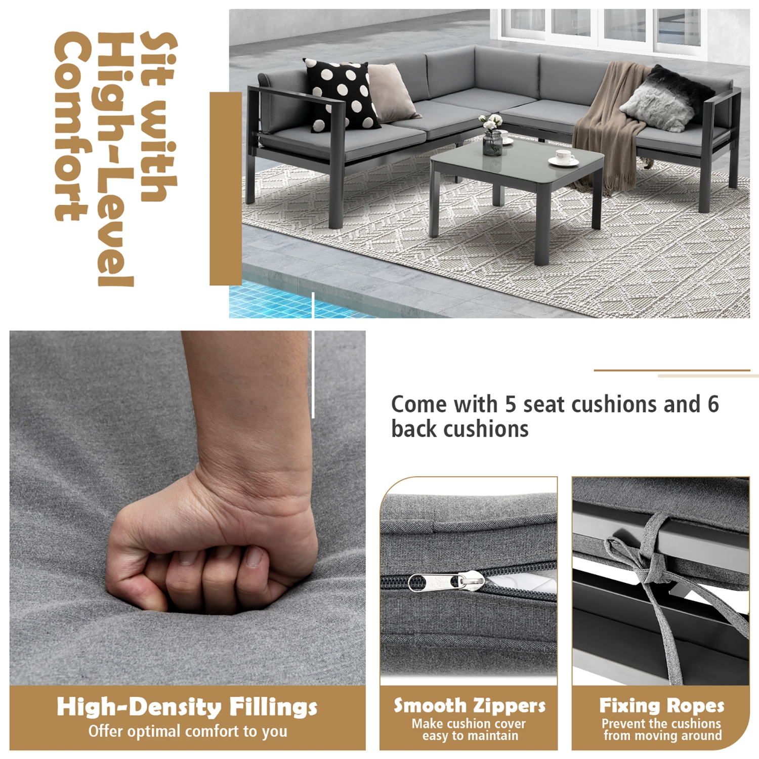 Ensemble de meubles de patio en aluminium 3 pièces de Costway – Coussin de table de salon inclinable et à dossier ajustable