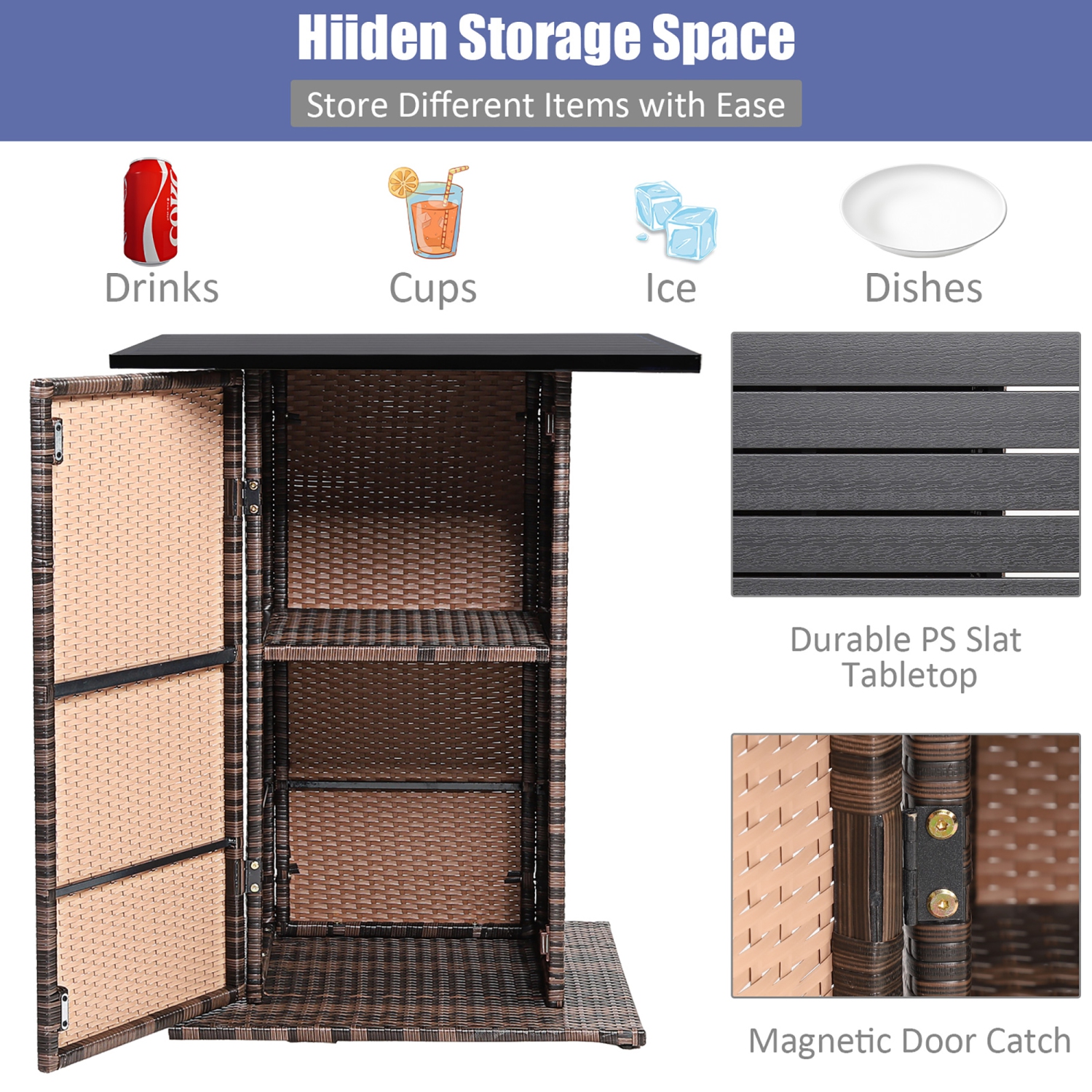 Costway 5PCS Patio Rattan Bar Table Stool Set Hidden Storage Shelf Cushioned