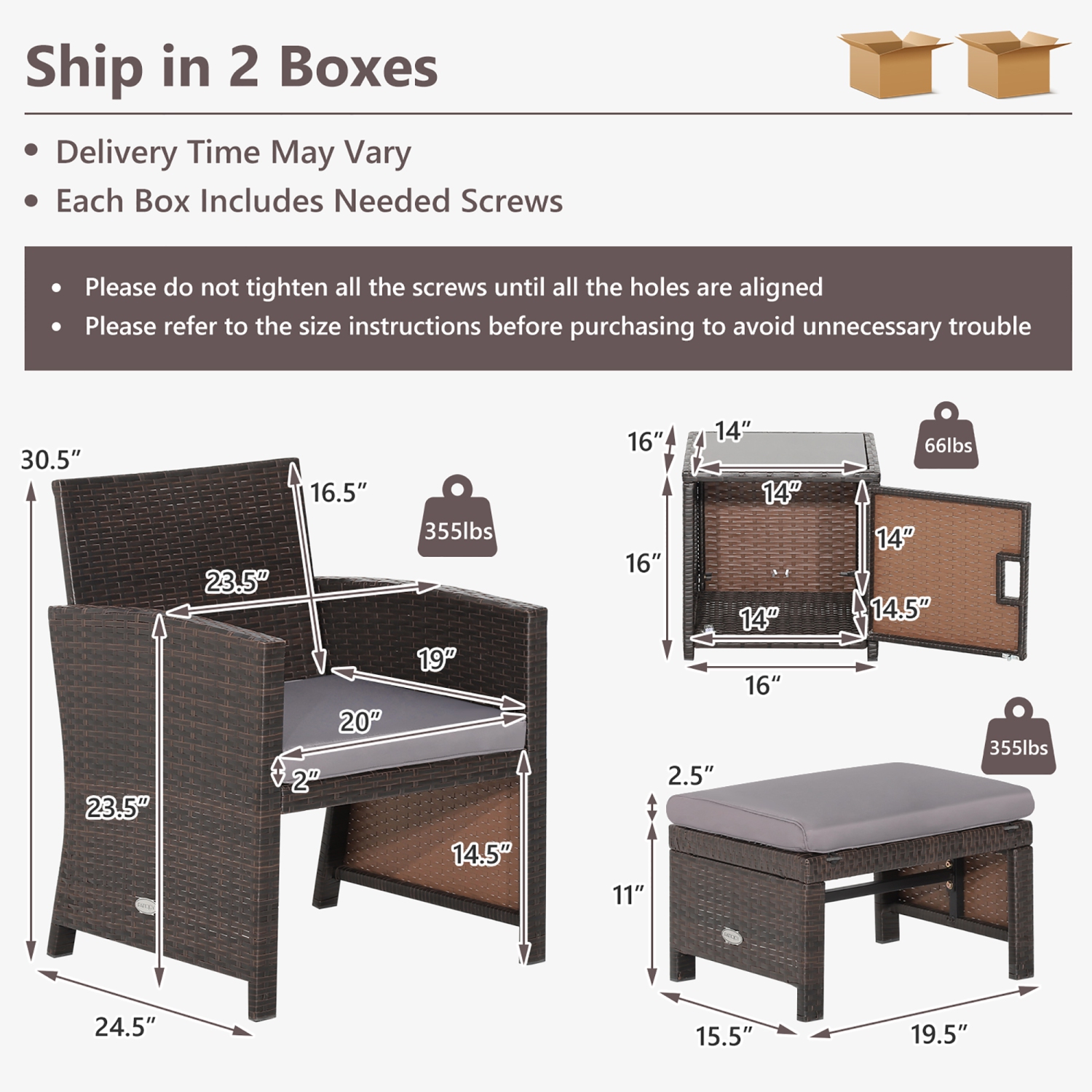 Costway 5PCS Patio Rattan Furniture Set Ottoman Cushioned W/Cover Space Saving Off White/Gray/Red/Turquoise