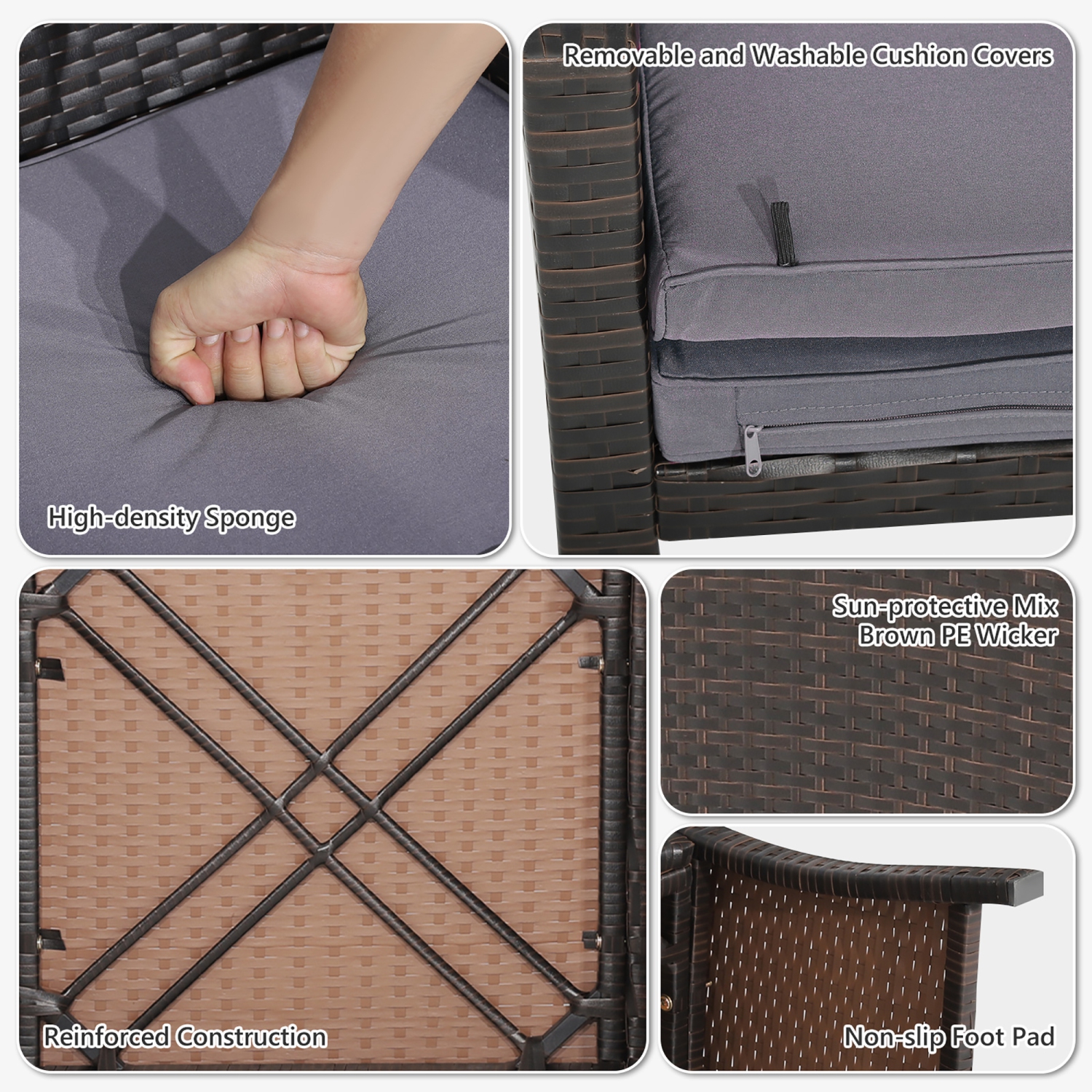 Costway 5PCS Patio Rattan Furniture Set Ottoman Cushioned W/Cover Space Saving Off White/Gray/Red/Turquoise