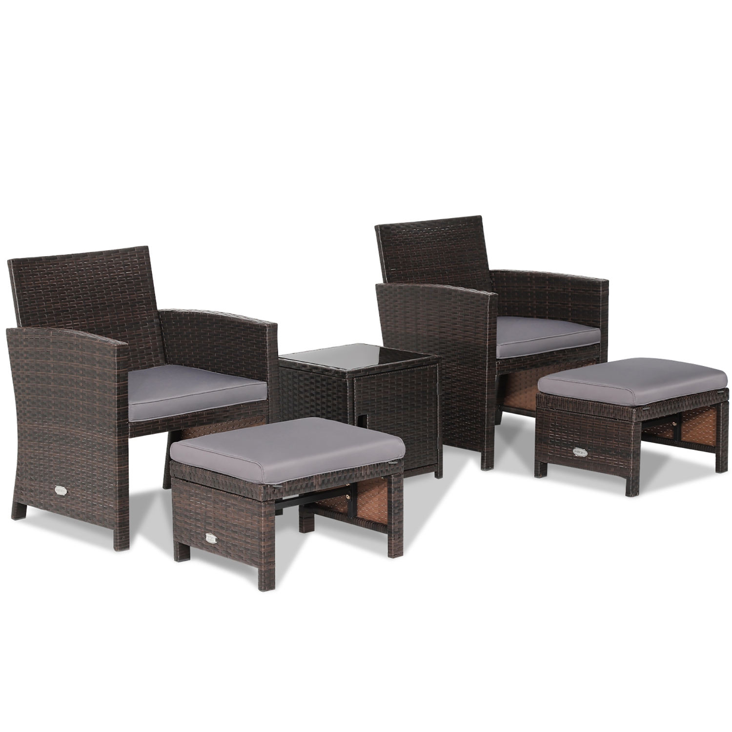 Costway 5PCS Patio Rattan Furniture Set Ottoman Cushioned W/Cover Space Saving Off White/Gray/Red/Turquoise