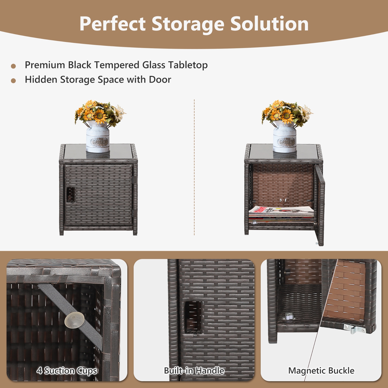 Costway 5PCS Patio Rattan Furniture Set Ottoman Cushioned W/Cover Space Saving