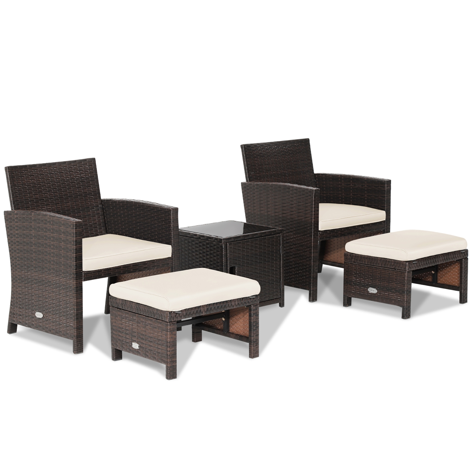 Costway 5PCS Patio Rattan Furniture Set Ottoman Cushioned W/Cover Space Saving