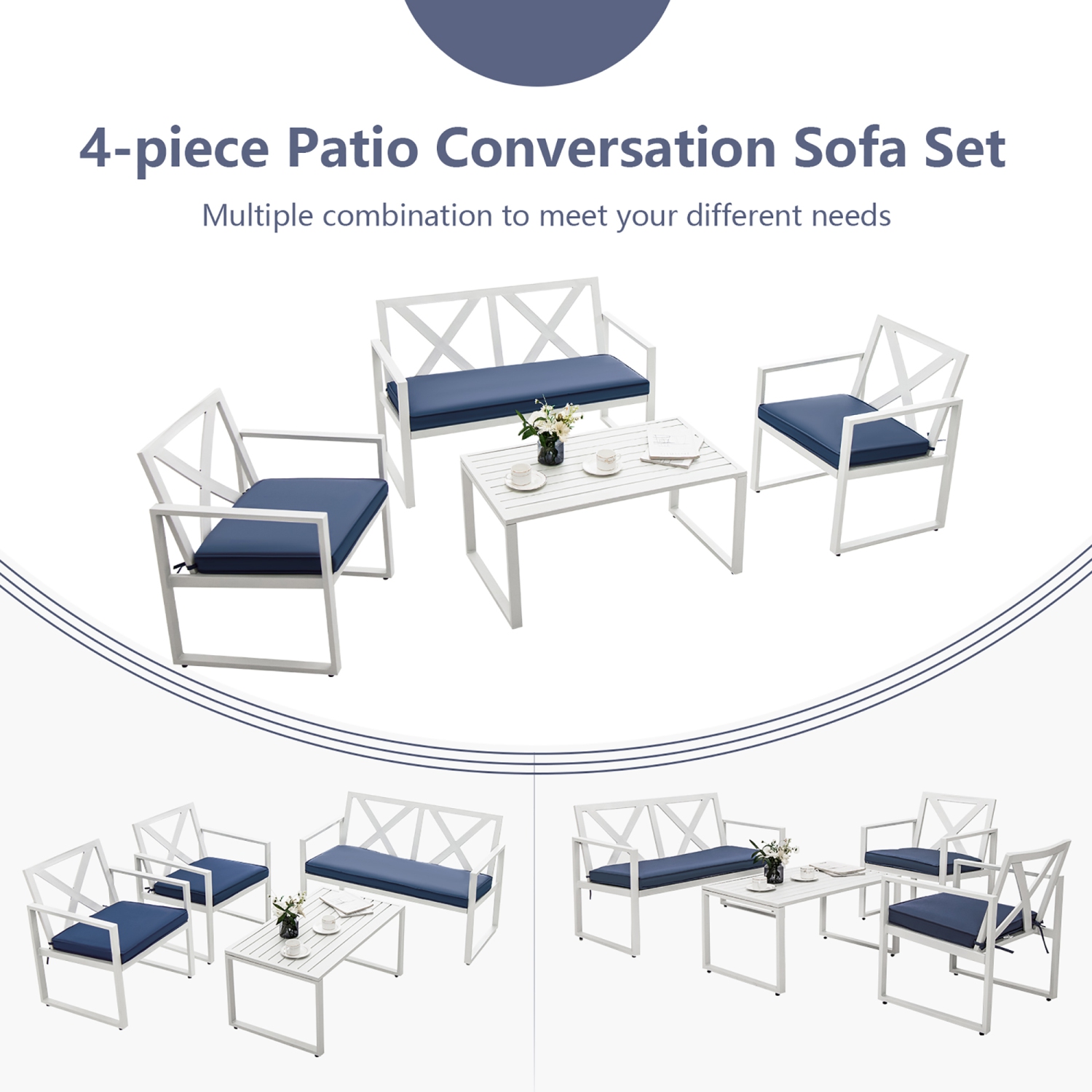 Costway 4PCS&nbsp;Patio Conversation Furniture&nbsp;Set Armrest Cushioned Loveseat Sofas Garden