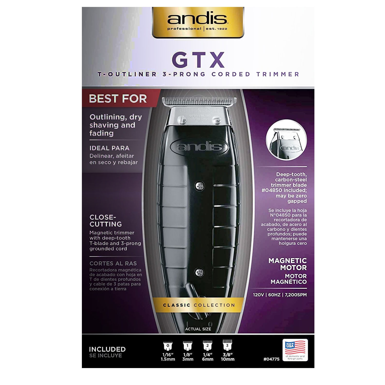 Andis GTX T-Outliner Close-Cutting Magnetic Trimmer 04775 and 9" Comb