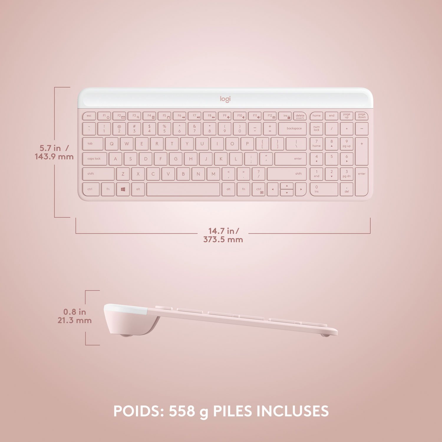 Logitech MK470 Slim Combo Wireless Optical Keyboard & Mouse Combo - Pink