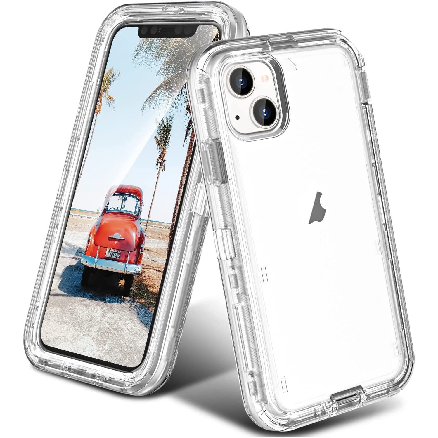 【CSmart】 Étui Coque rigide anti-chute triple 3 couches antichoc Heavy Duty Defender pour iPhone 13, Clear