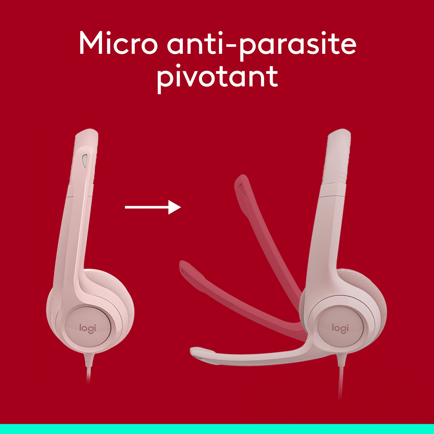 Casque d'écoute avec fil H390 de Logitech avec microphone à suppression du bruit - Rose