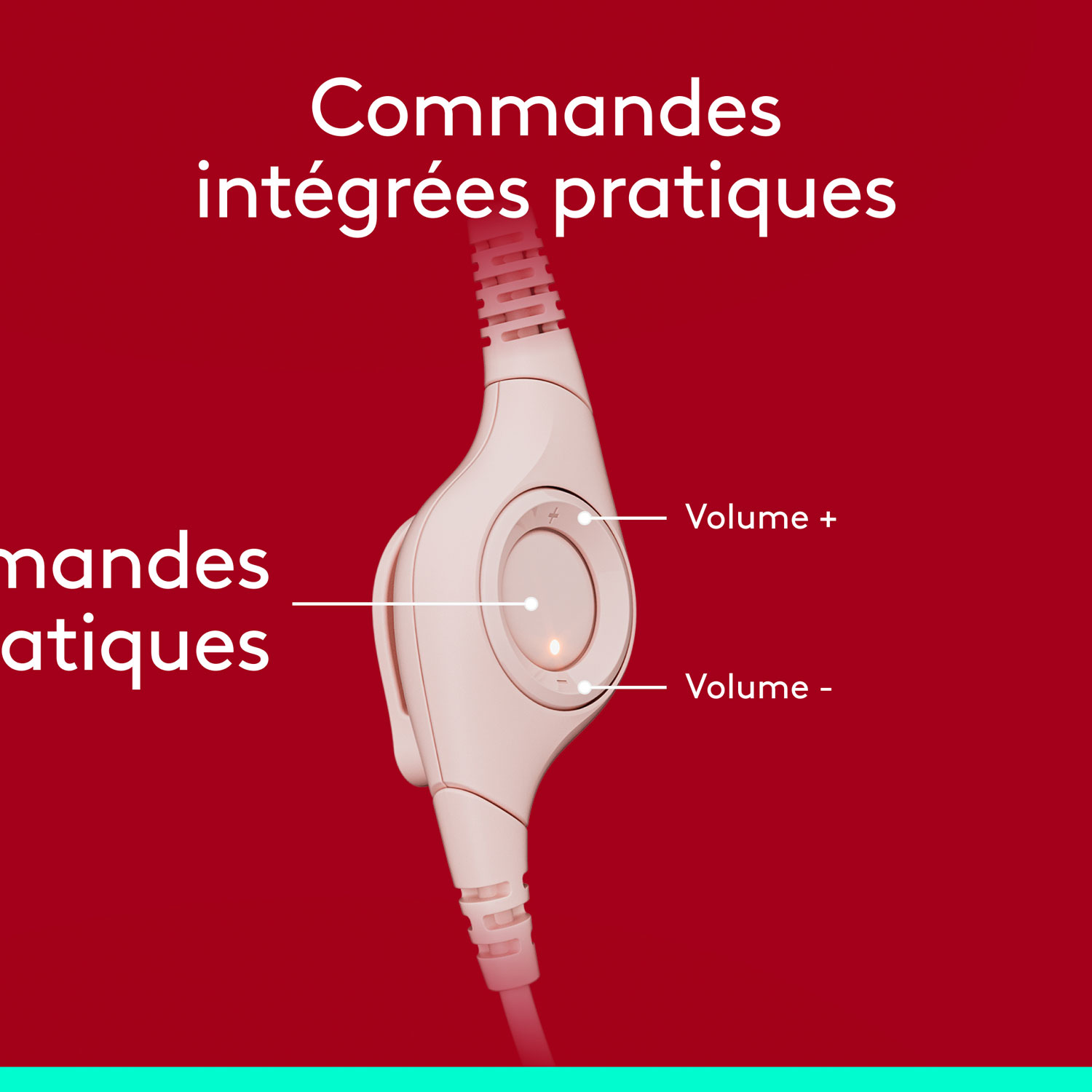 Casque d'écoute avec fil H390 de Logitech avec microphone à suppression du bruit - Rose