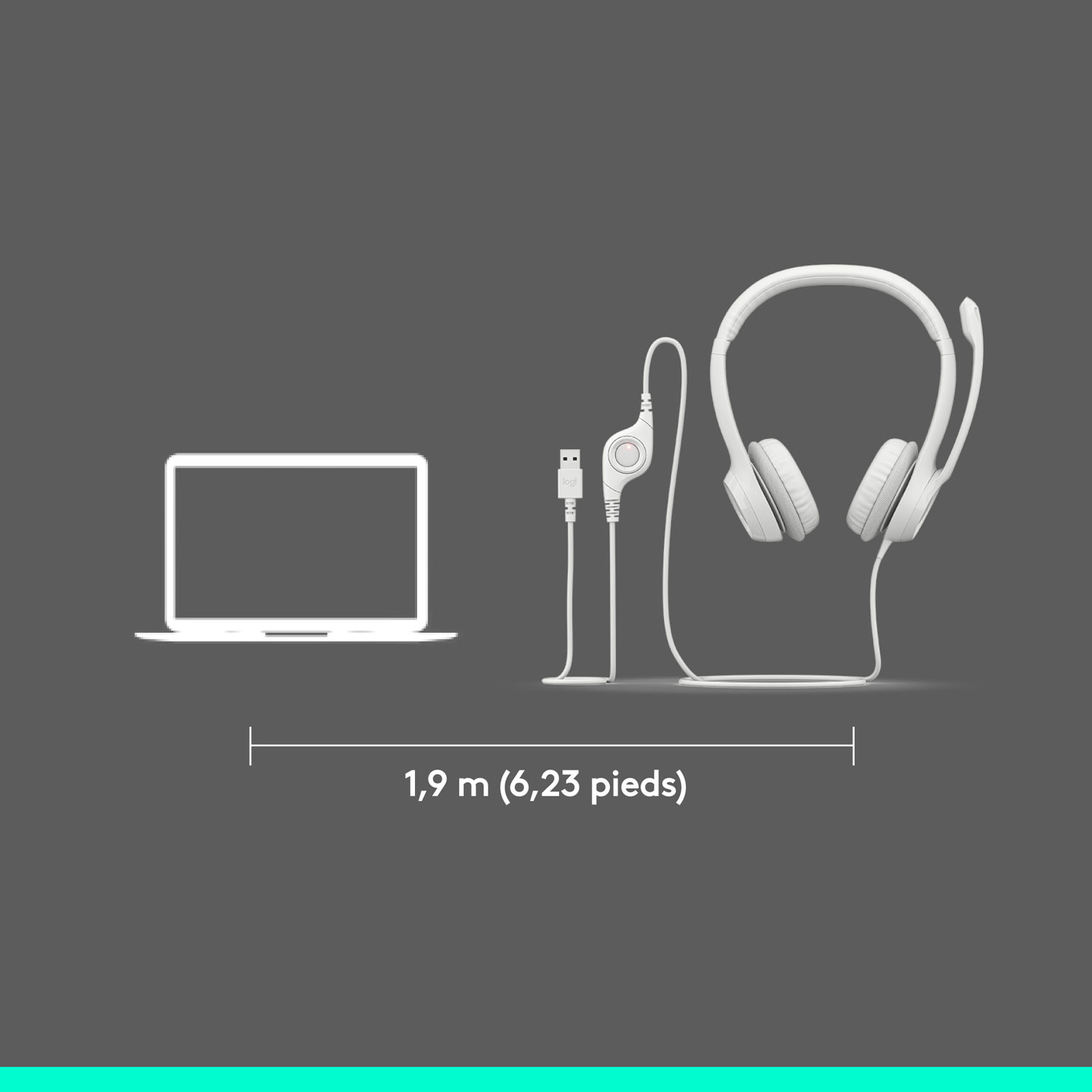 Logitech H390 Wired Headset with Noise Cancelling Microphone - Off-White