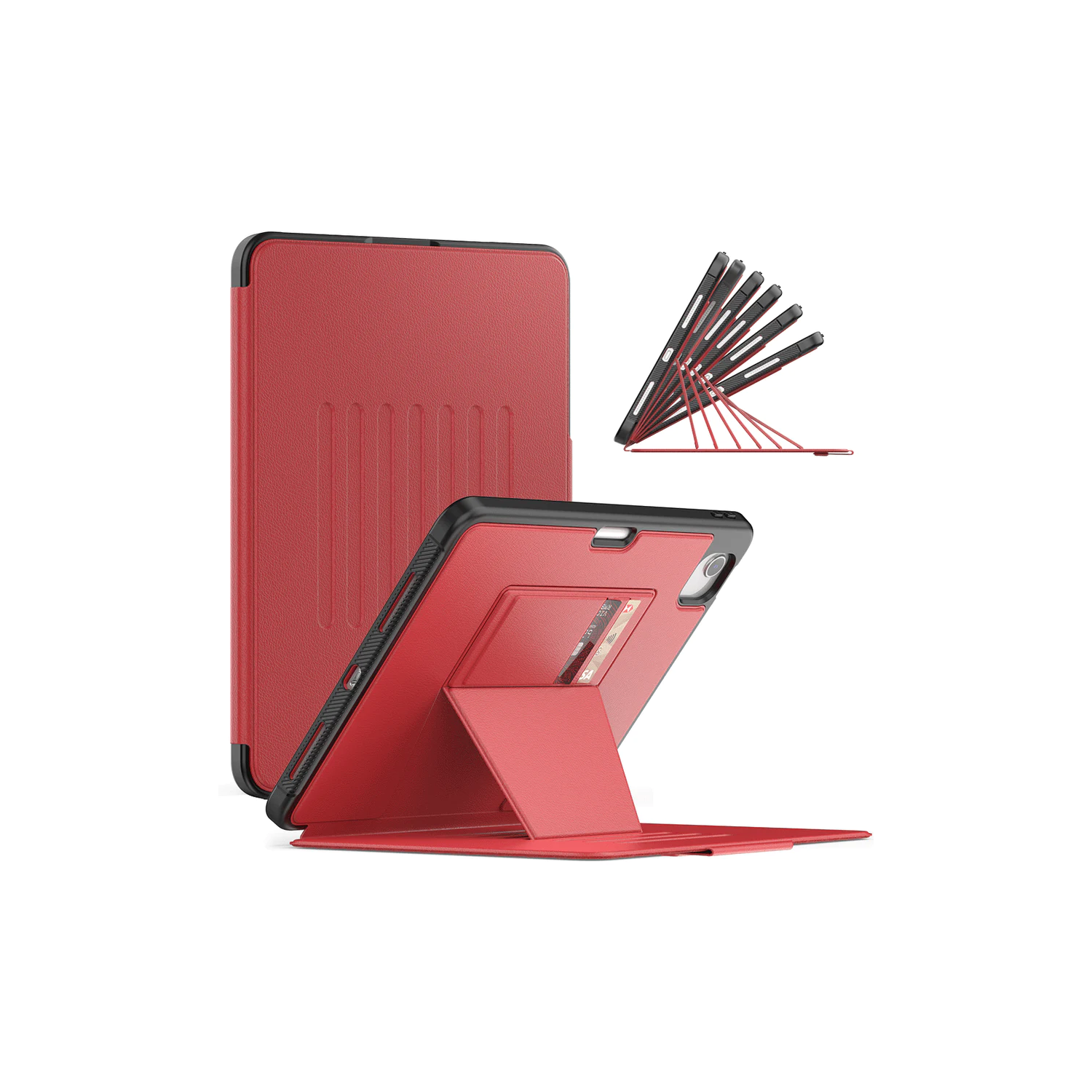 Shockproof Leather Magnetic Smart Cover Rugged Stand Case with Pencil Holder for iPad 10th Gen. / iPad 11th Gen., Red