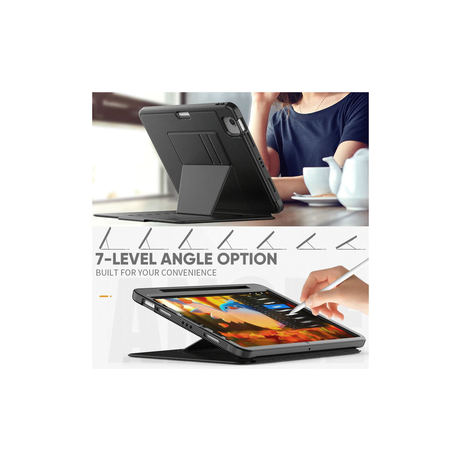 Shockproof Leather Magnetic Smart Cover Stand Case & Pencil Holder for iPad Mini 6 7 6th 7th Gen., Navy