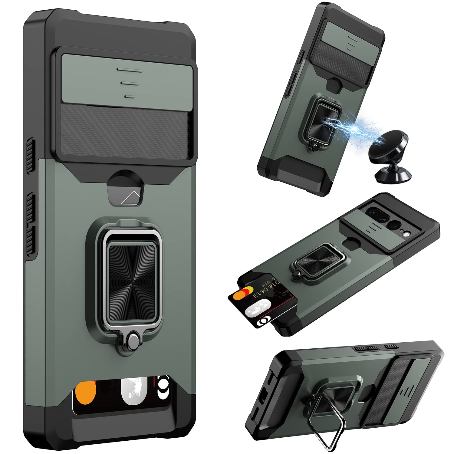 for Google Pixel 7 Pro Case,Multi-Functional Pixel 7 Pro Wallet Case with Card Holder,Sliding Camera Cover & Ring Holder Magnet Kickstand Phone Case