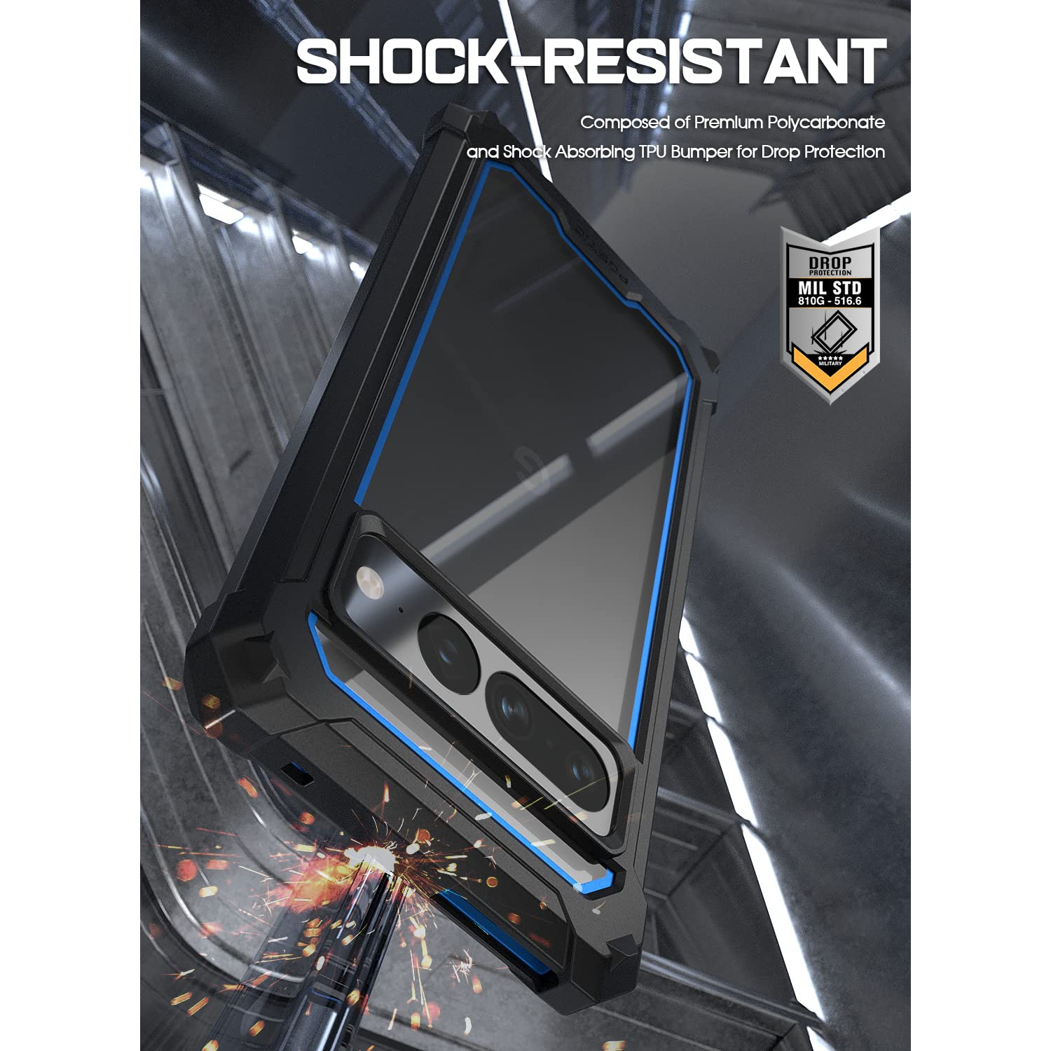 [20FT Mil-Grade Drop Tested] Designed for Google Pixel 7 Pro 5G, Built-in Screen Protector Work with Fingerprint ID, Full Body Hybrid Shockproof