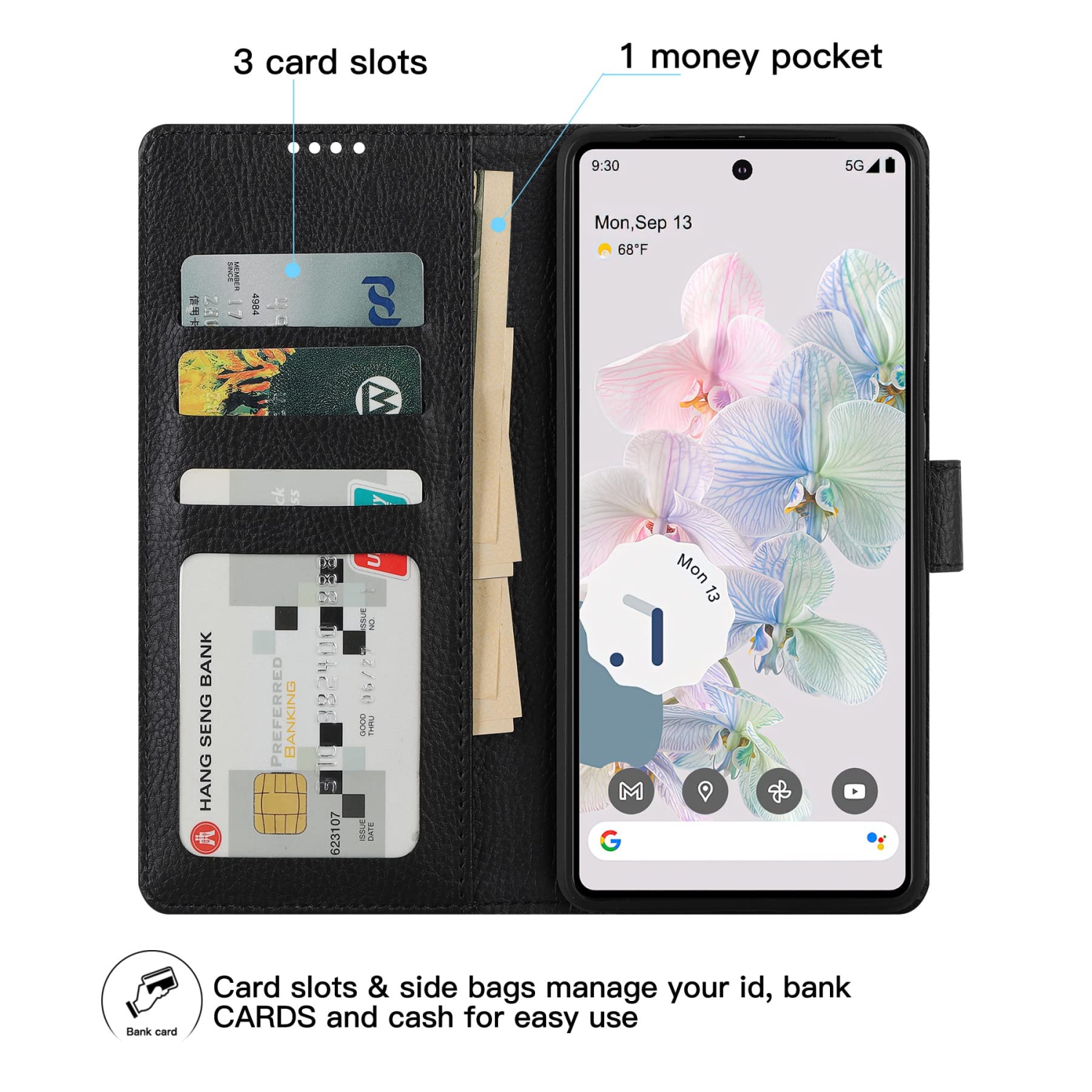 Google Pixel 7 Case Leather, Pixel 7 Wallet Case, Card Slot Magnetic Closure RFID Blocking Flip Case for Google Pixel 7 2022