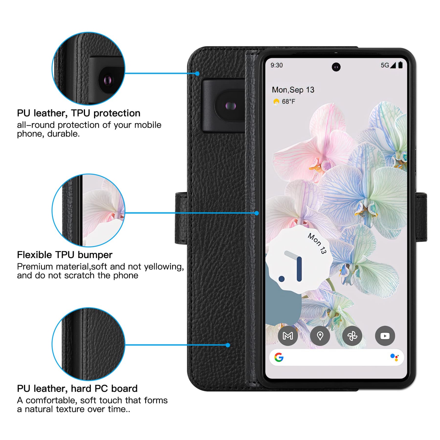 Google Pixel 7 Case Leather, Pixel 7 Wallet Case, Card Slot Magnetic Closure RFID Blocking Flip Case for Google Pixel 7 2022