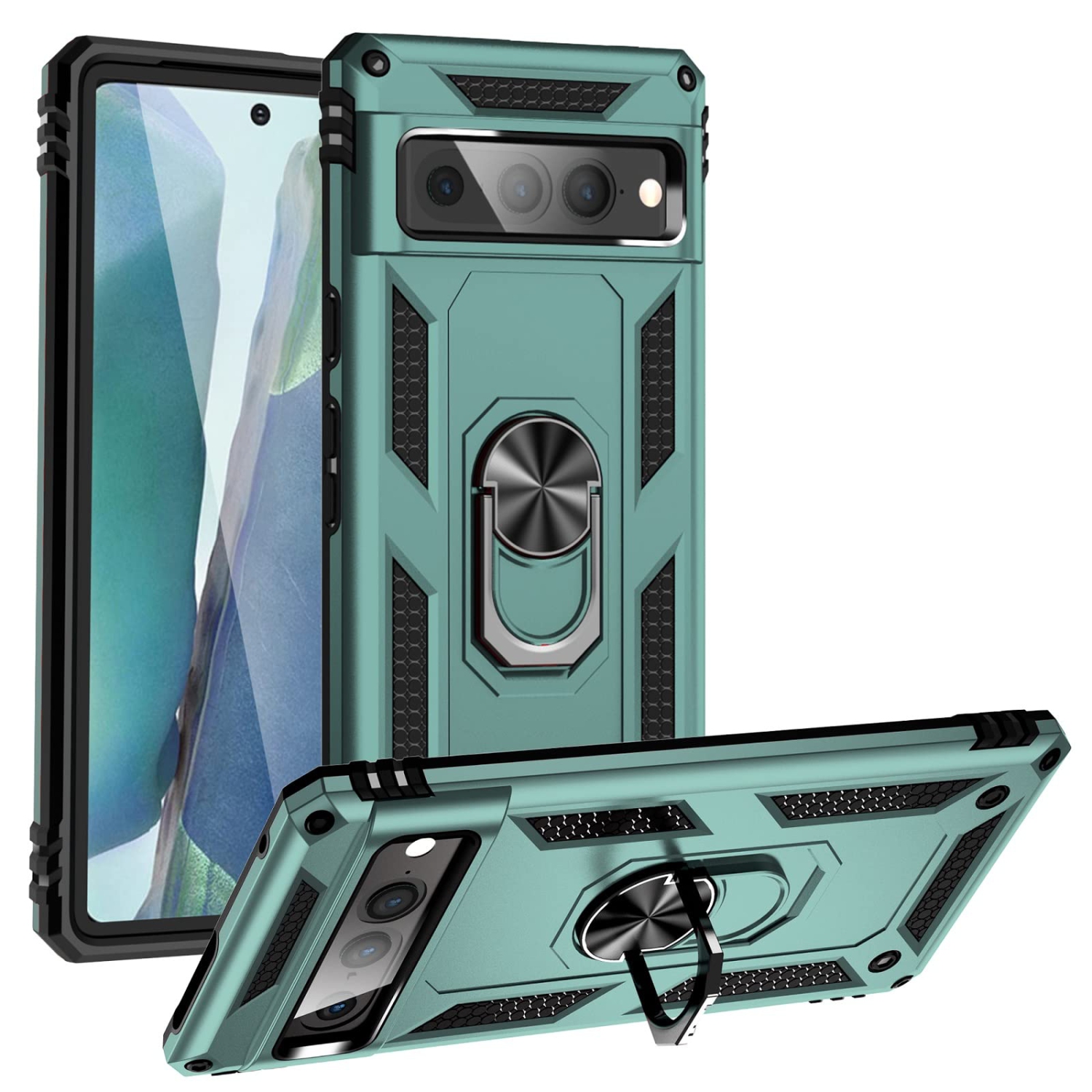 Google Pixel 7 PRO Case, Ring Kickstand Military Grade TPU Hybrid Protective Rugged Case for Google Pixel 7 PRO - Green