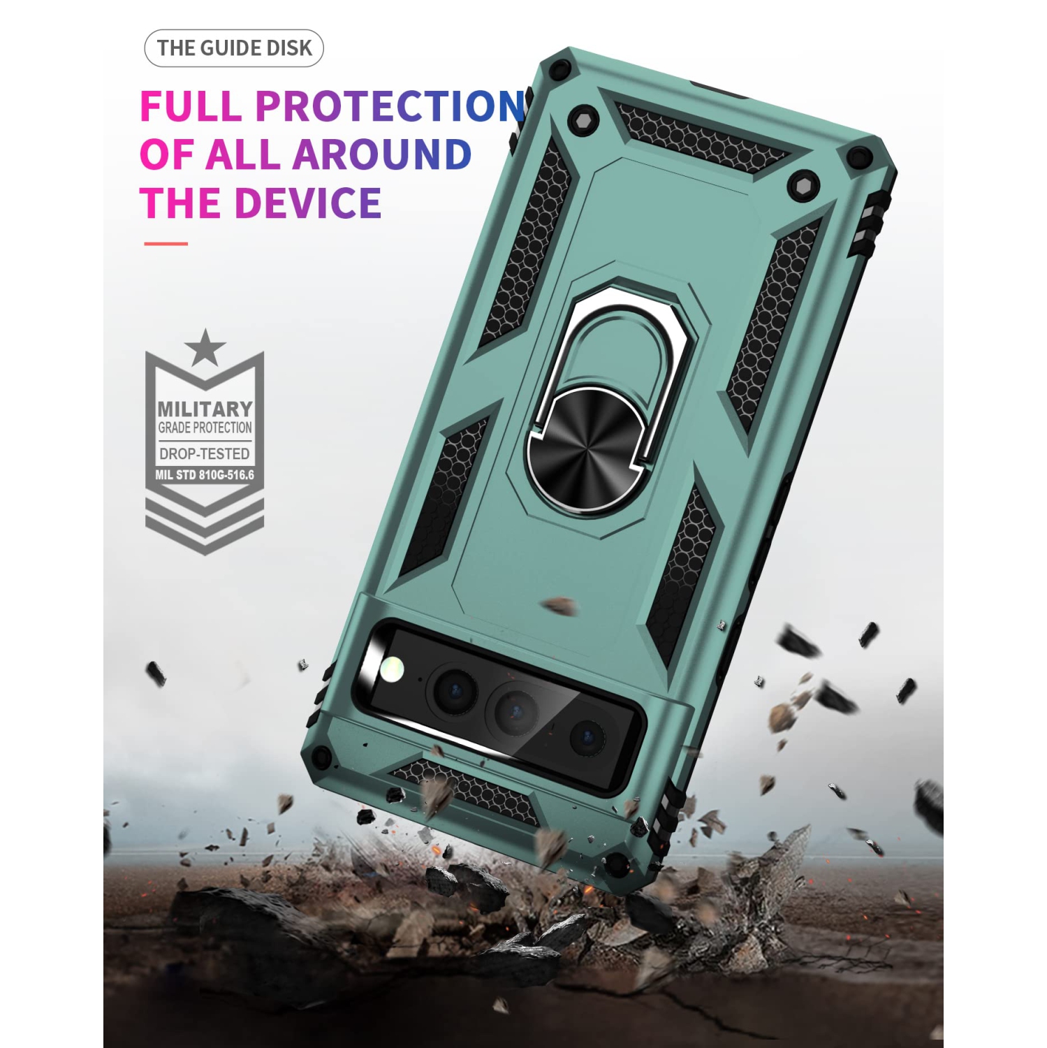 Google Pixel 7 PRO Case, Ring Kickstand Military Grade TPU Hybrid Protective Rugged Case for Google Pixel 7 PRO - Green