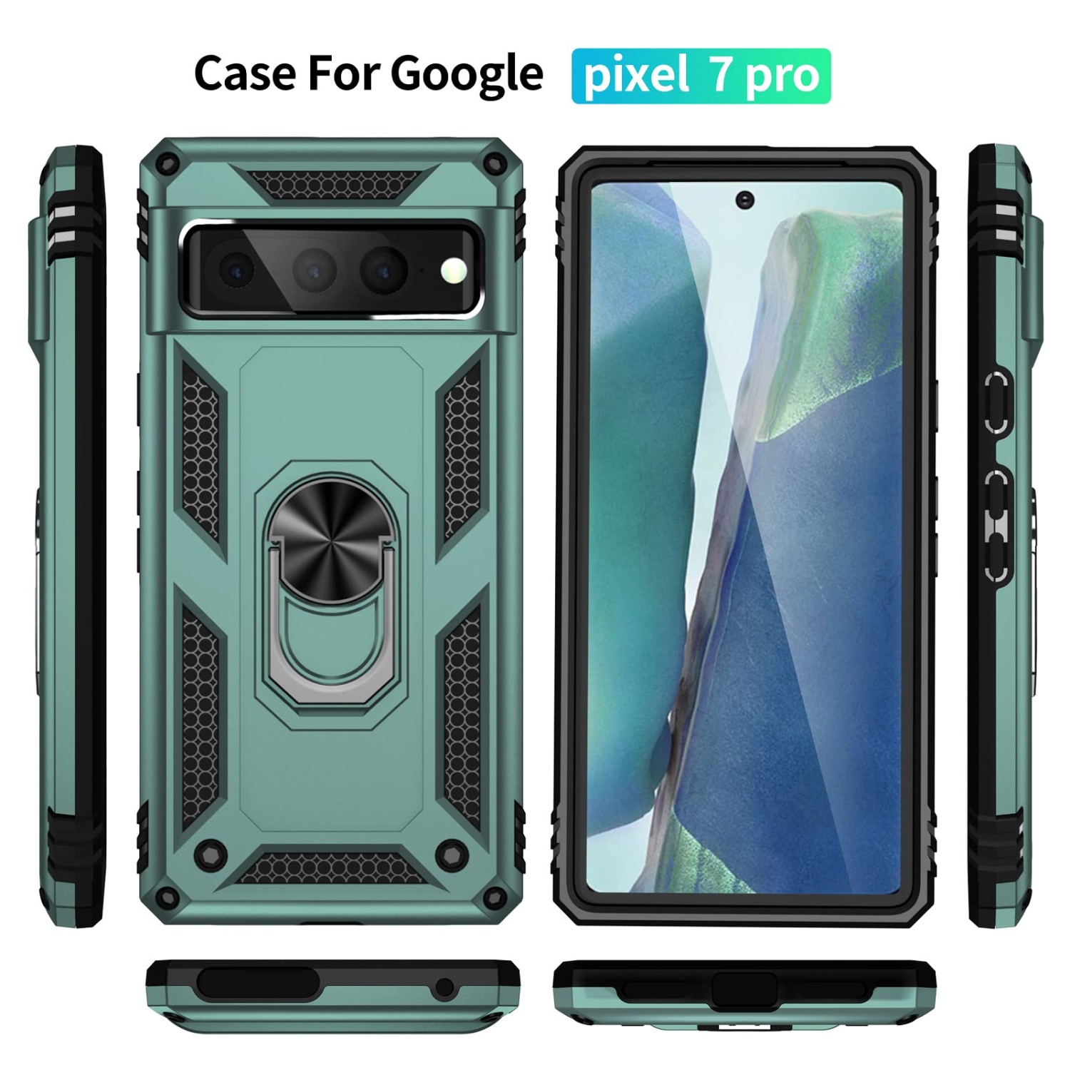 Google Pixel 7 PRO Case, Ring Kickstand Military Grade TPU Hybrid Protective Rugged Case for Google Pixel 7 PRO - Green