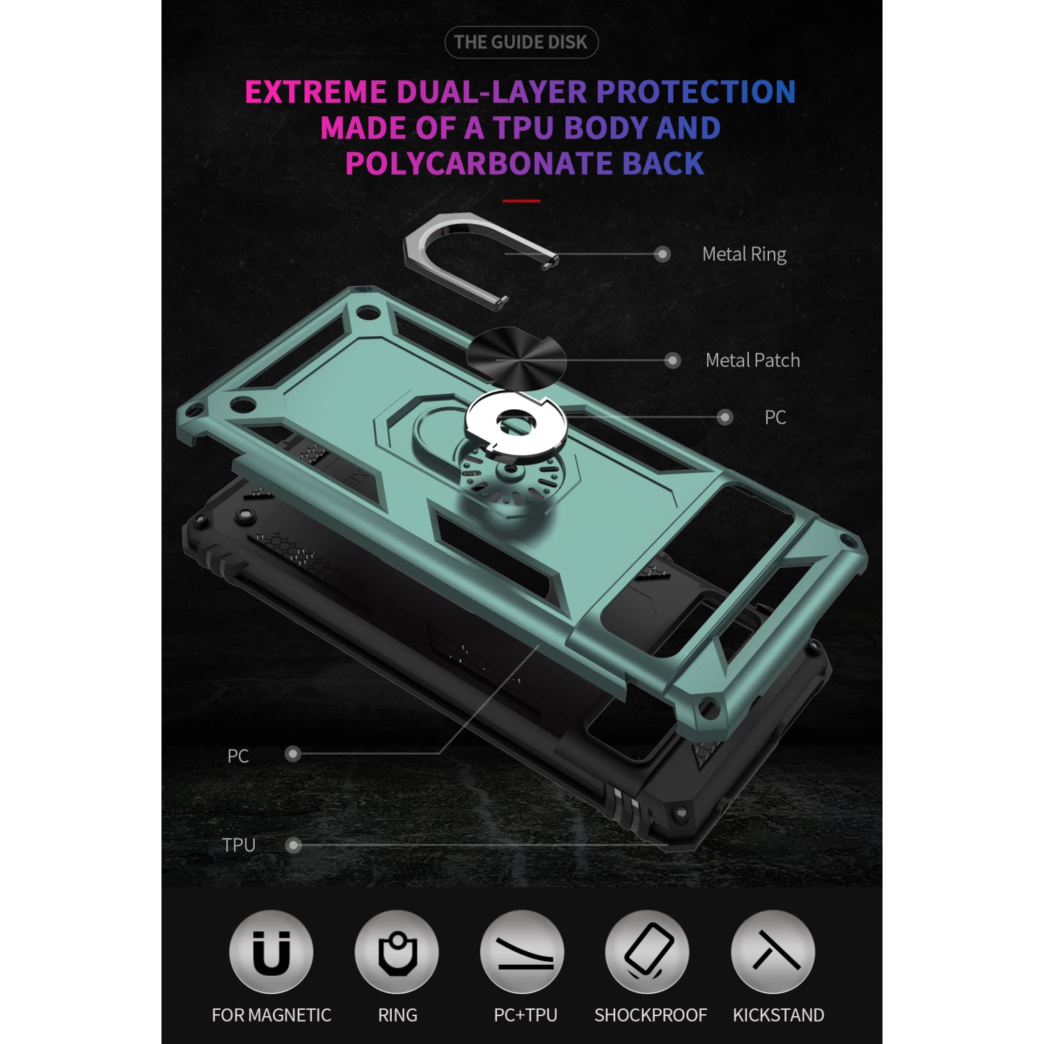 Google Pixel 7 PRO Case, Ring Kickstand Military Grade TPU Hybrid Protective Rugged Case for Google Pixel 7 PRO - Green