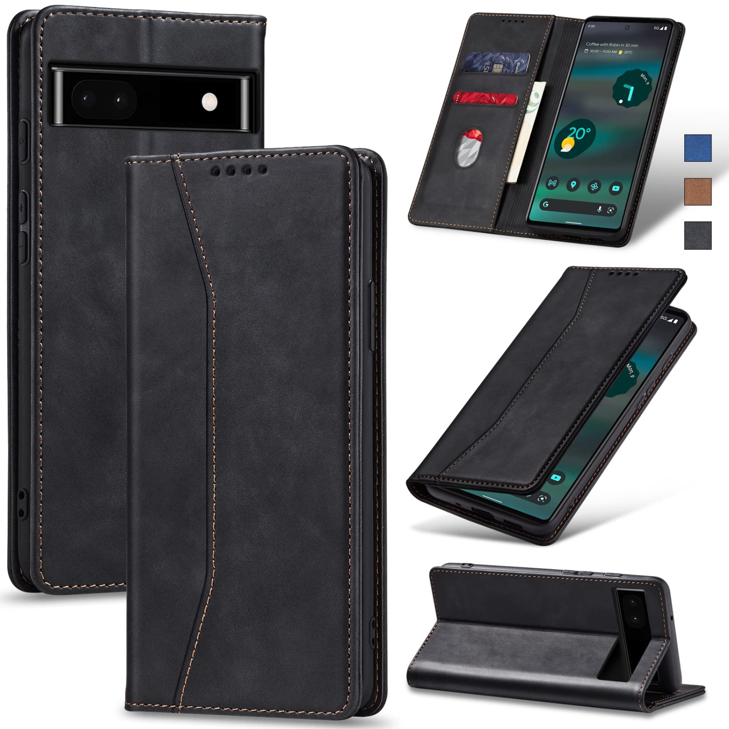 Jasonyu Wallet Case for Google Pixel 6A, PU Leather Cover with Stand, Magnetic Folio Flip, TPU Shockproof Interior Case and Card Holder Slots, Black