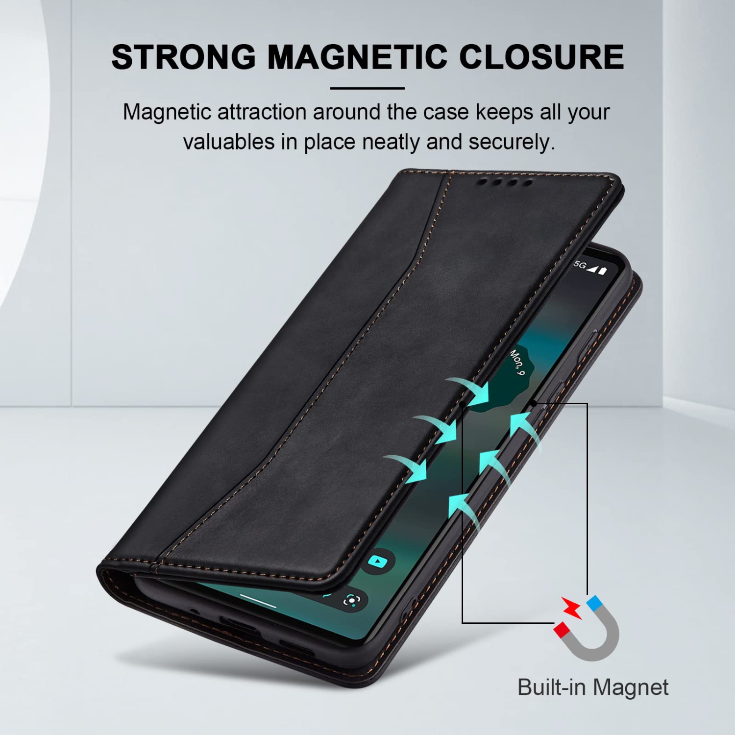 Jasonyu Wallet Case for Google Pixel 6A, PU Leather Cover with Stand, Magnetic Folio Flip, TPU Shockproof Interior Case and Card Holder Slots, Black
