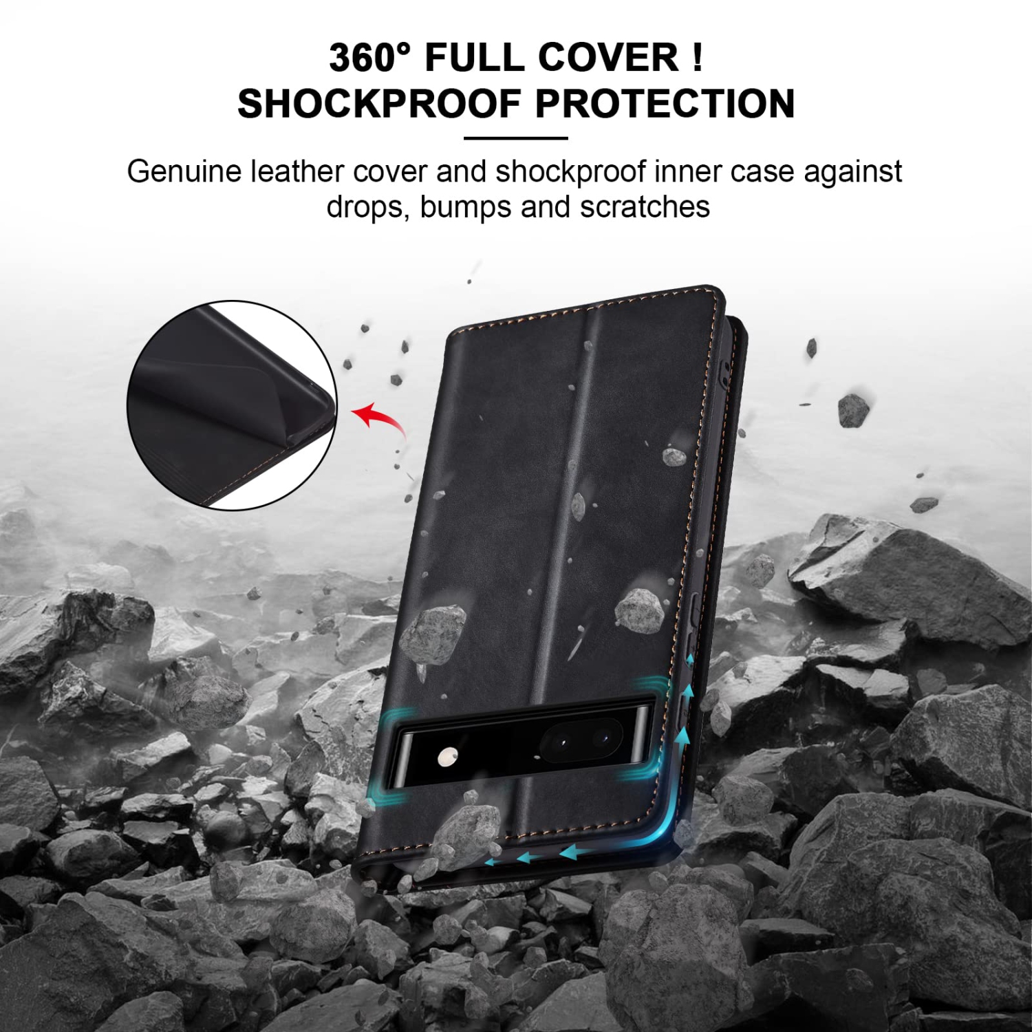 Jasonyu Wallet Case for Google Pixel 6A, PU Leather Cover with Stand, Magnetic Folio Flip, TPU Shockproof Interior Case and Card Holder Slots, Black