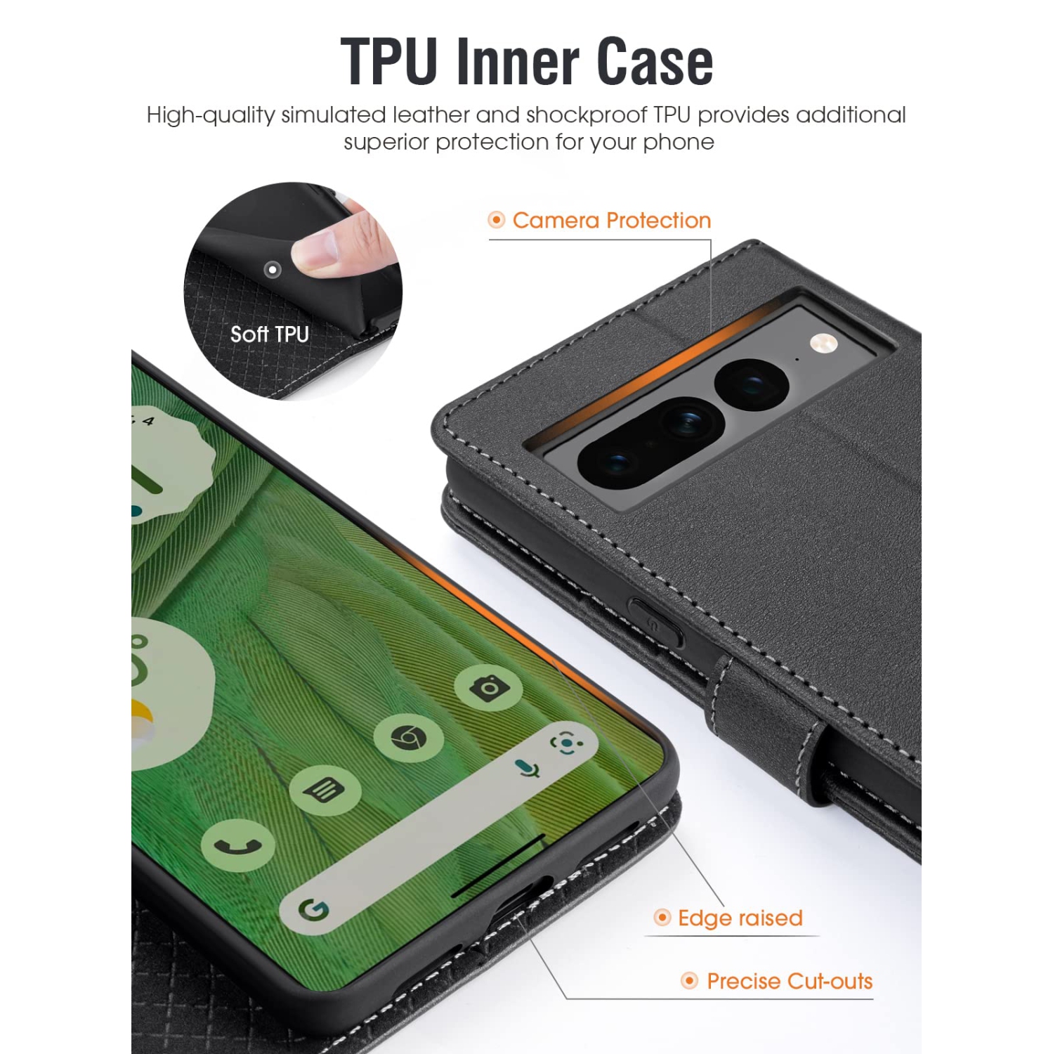 Compatible with Google Pixel 7 Pro Case Wallet, PU Leather Flip Folio Case with Card Holders RFID Blocking Kickstand Shockproof TPU Inner Shell Phone