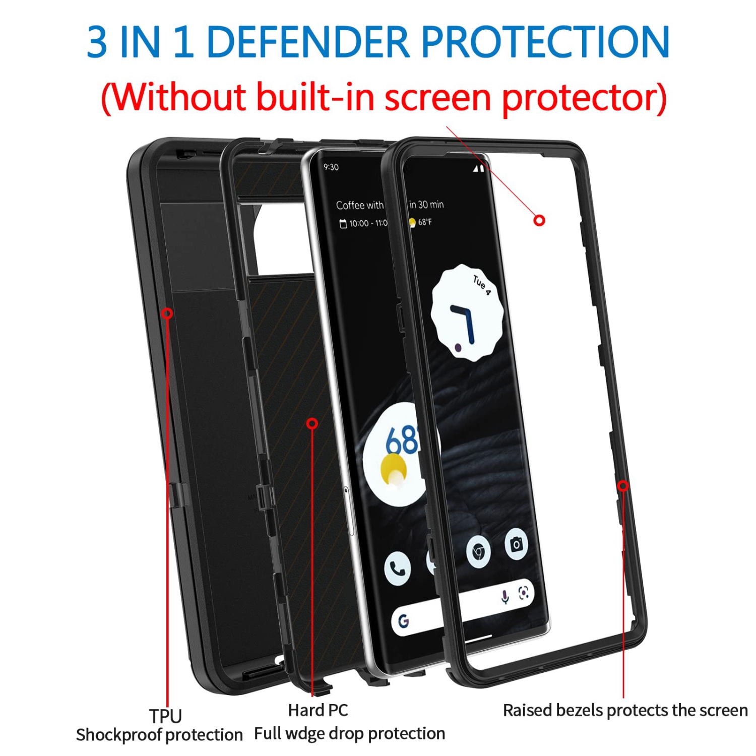 Defender Case for Google Pixel 7 Pro 5G, Heavy Duty Shockproof Dustproof 3 in 1 Rugged Protective Bumper Phone Cover for Pixel 7 Pro 5G
