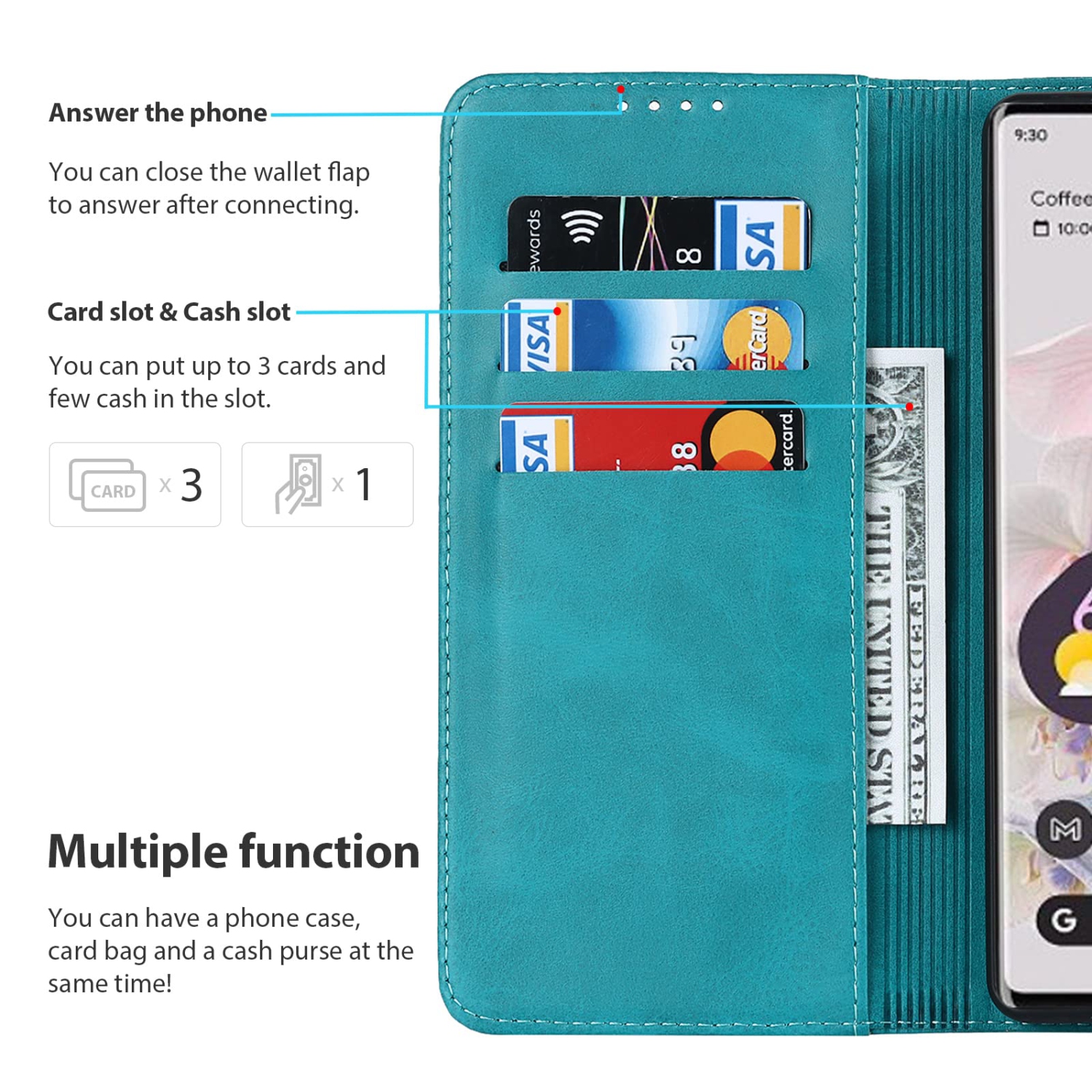 Google Pixel 7 pro case Wallet-PU Leather with Card Holder-Strong Magnetic case for Women and Men- Google Pixel 7 pro Flip étui de portefeuille