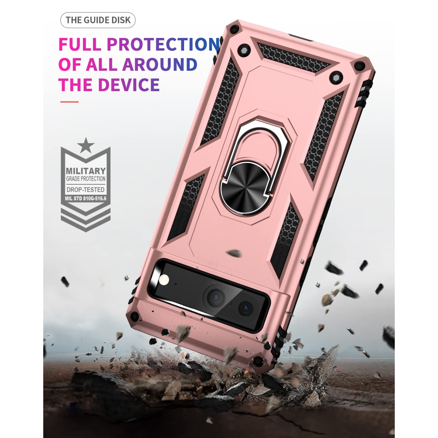 for Google Pixel 7 case with Tempered Glass Screen Protector,360 Degree Rotation Ring Kickstand Military-Grade Shockproof Cover Work with Magnetic